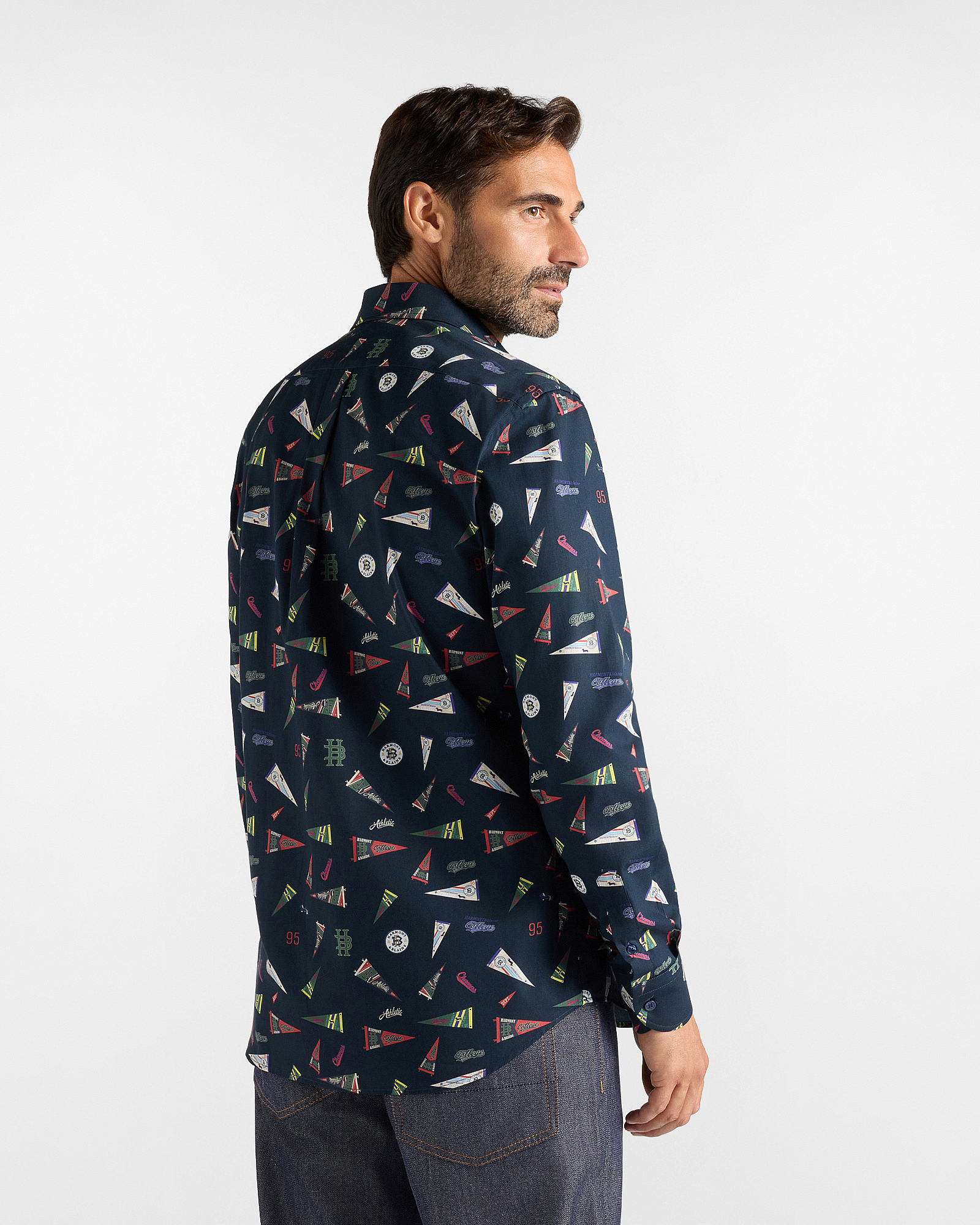 Men's regular-fit poplin shirt with flag print, NAVY BLUE, large
