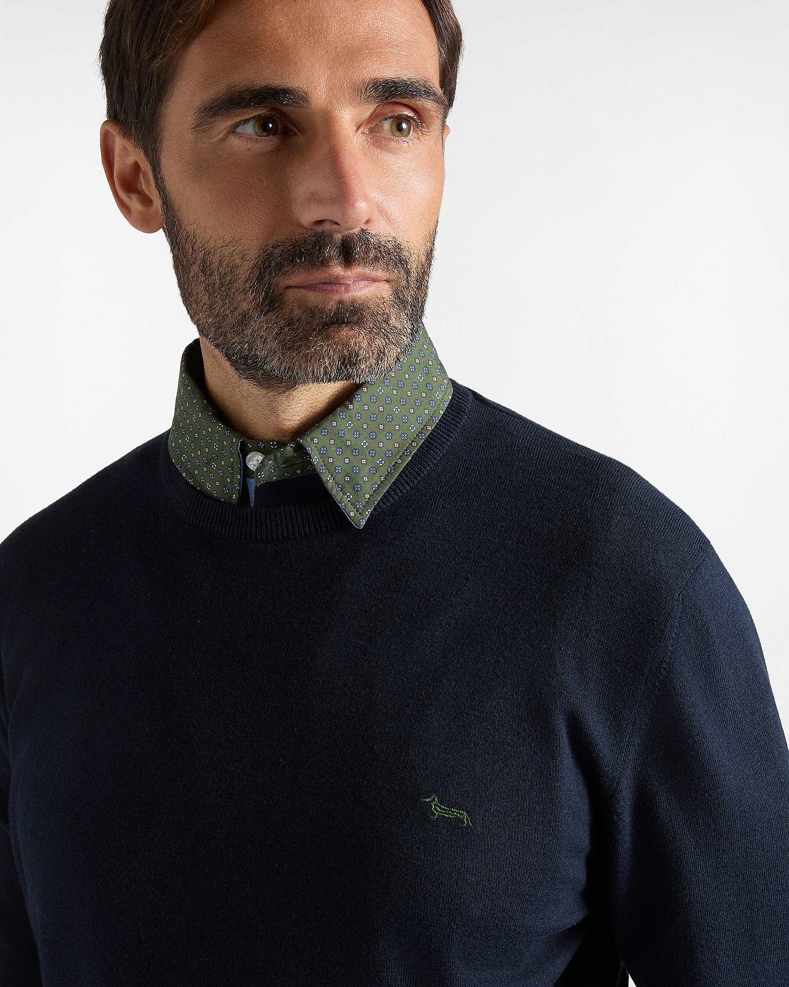Men's Made in Italy sweater in a  cotton and cashmere blend with regular fit, NAVY BLUE, large