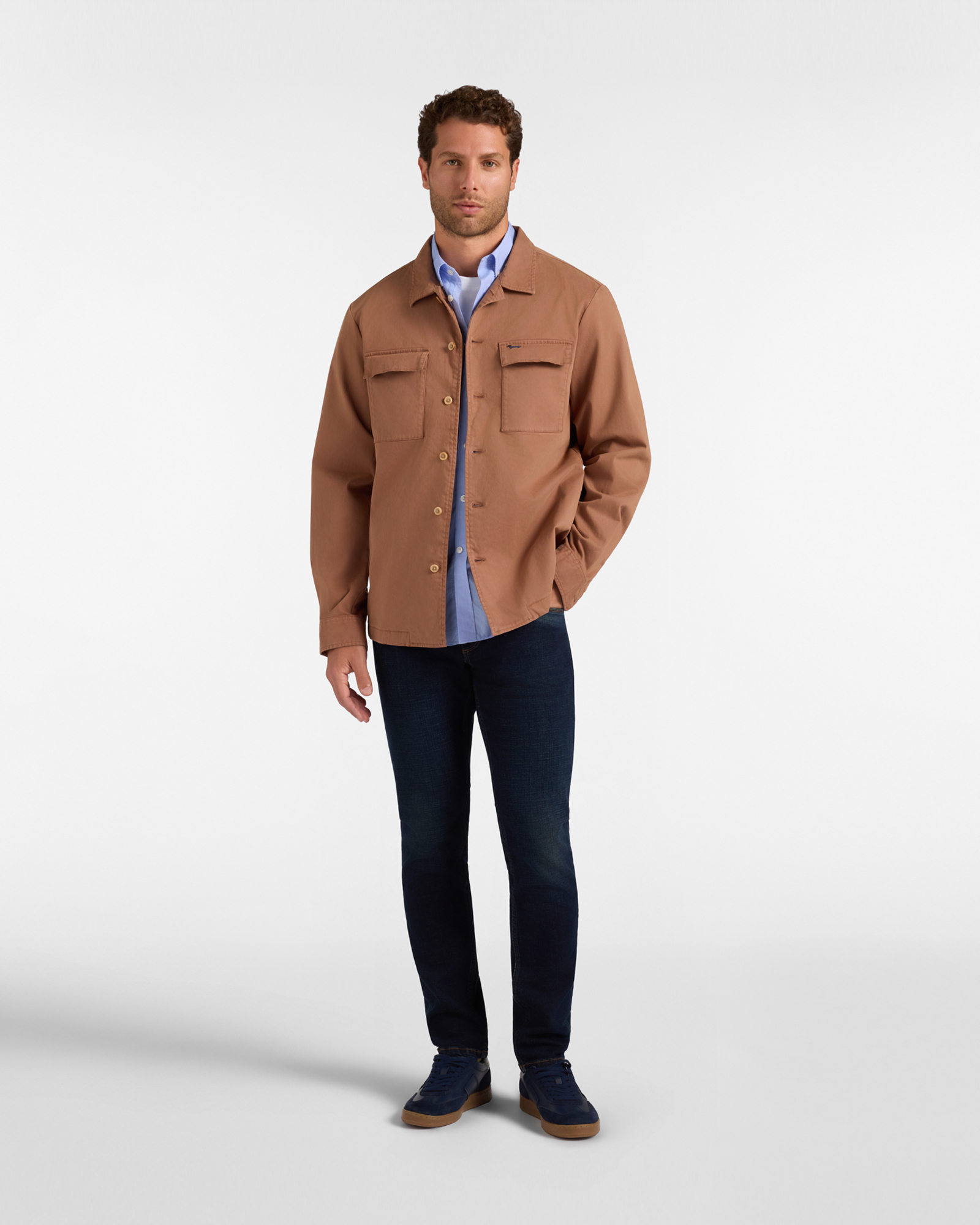 Men's oversize garment-dyed overshirt with satin pockets, LIGHT BROWN, large