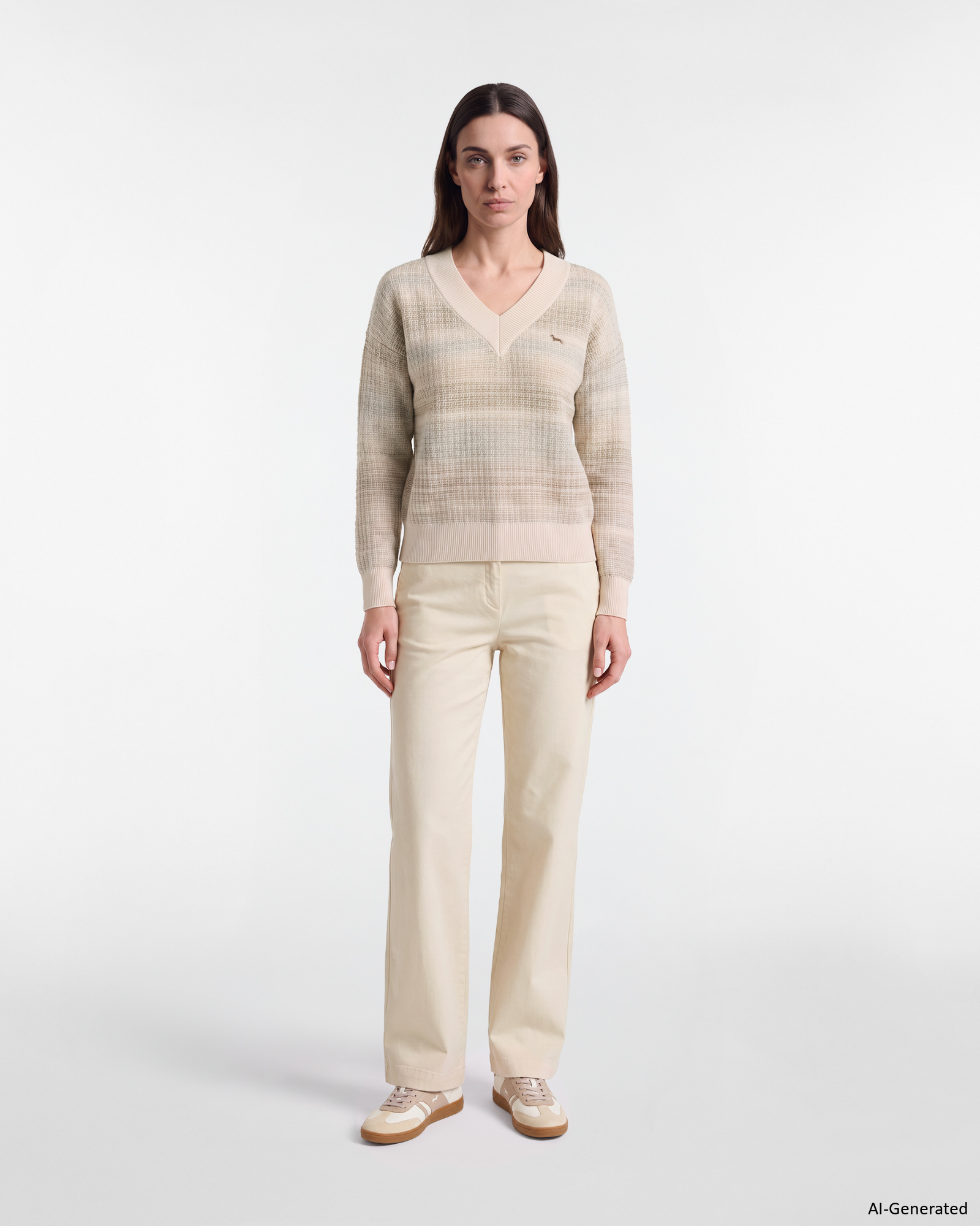 Pullover Donna con scollo a V profondo in 100% pura lana Made in Italy, TORTORA, large
