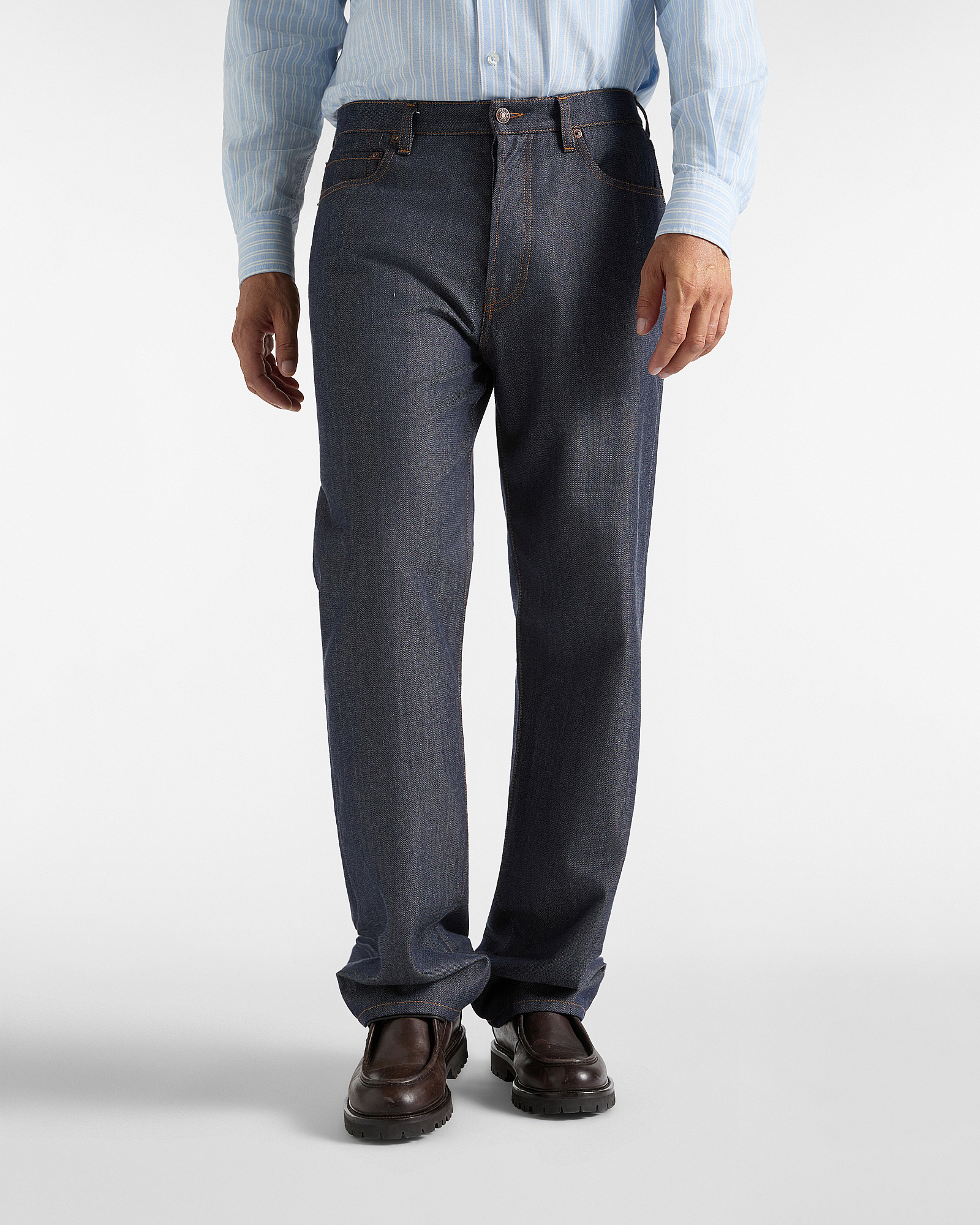 Men&rsquo;s 5-pocket jeans in virgin wool and cotton, denim blue