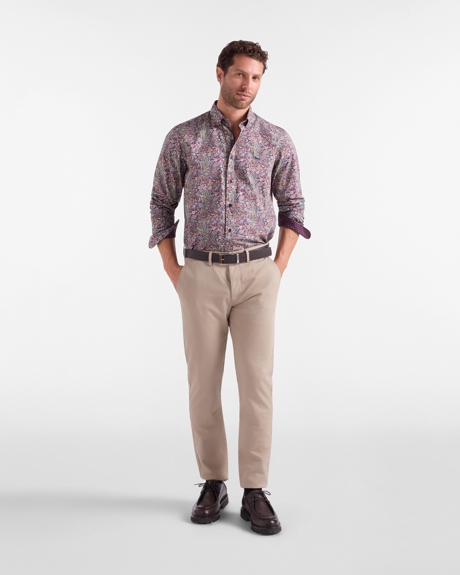 Men's regular-fit poplin shirt with paisley print, DARK PURPLE, large