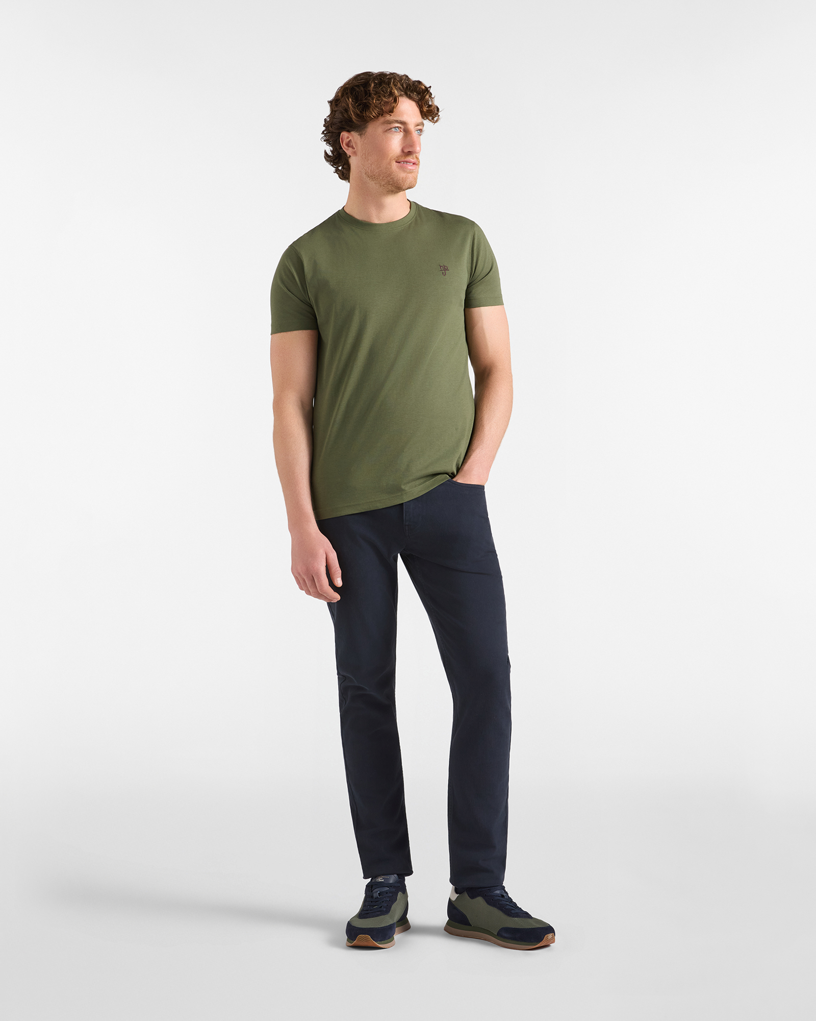 T-shirt HBJ Uomo Narrow Fit in puro cotone, VERDE, large