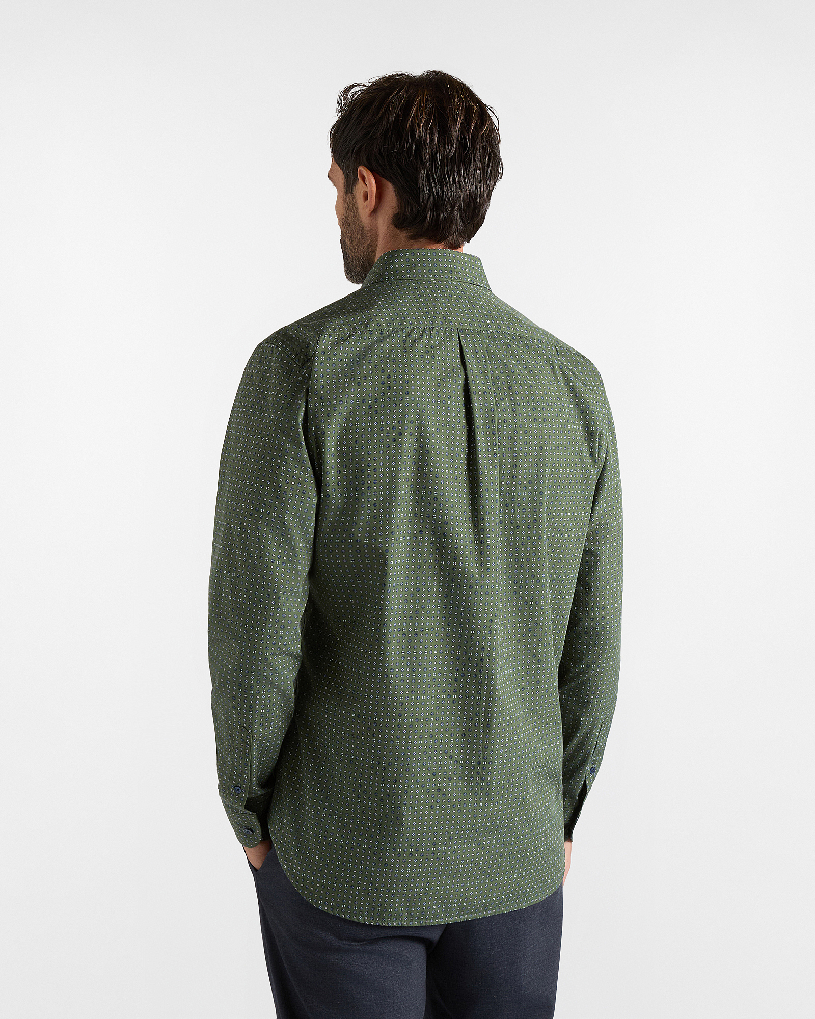 Camicia Uomo con microstampa cravatteria Regular Fit, VERDE SPORT, large