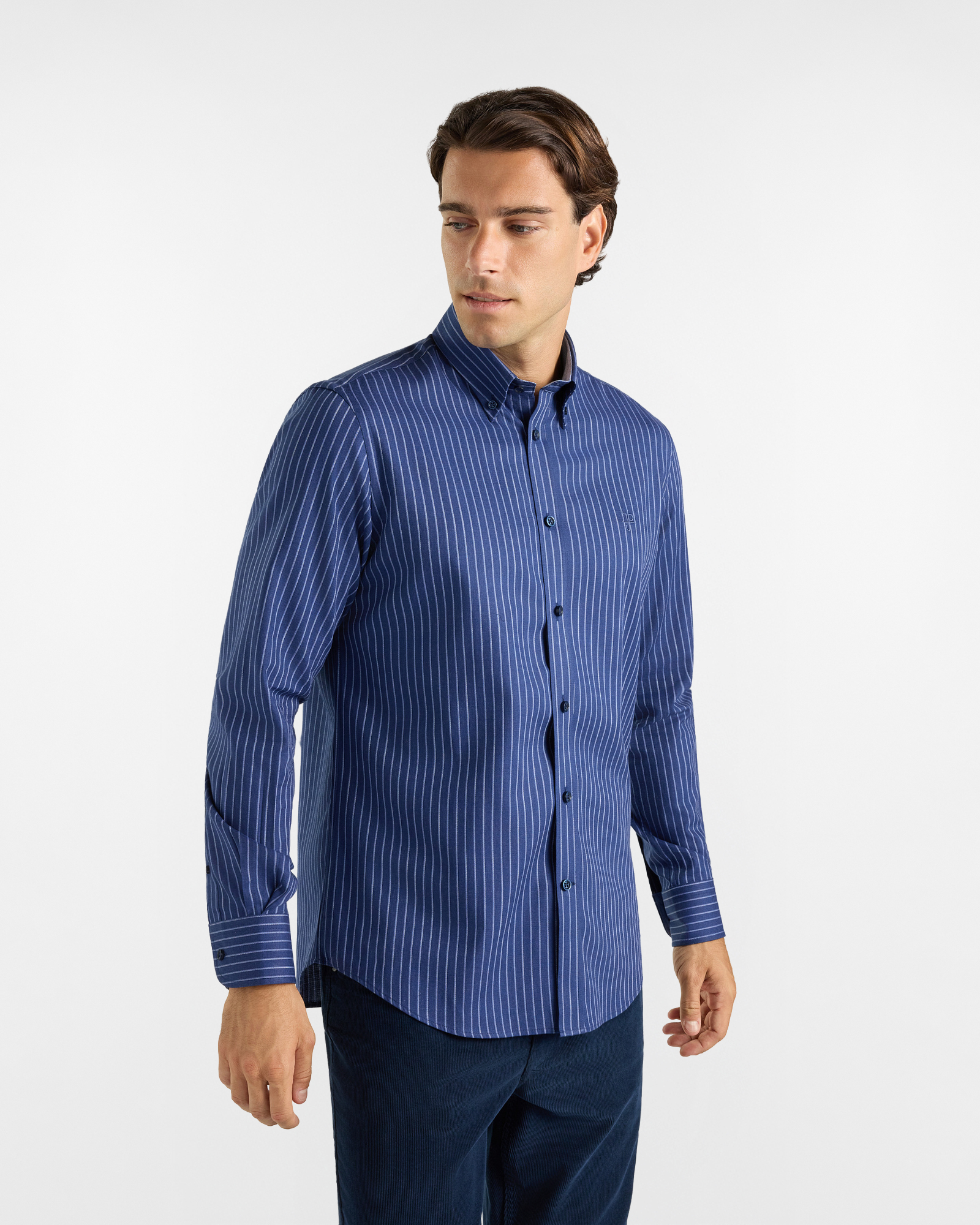 Camicia HBJ Uomo Regular Fit con collo Montecarlo in cotone stretch a righe blu navy