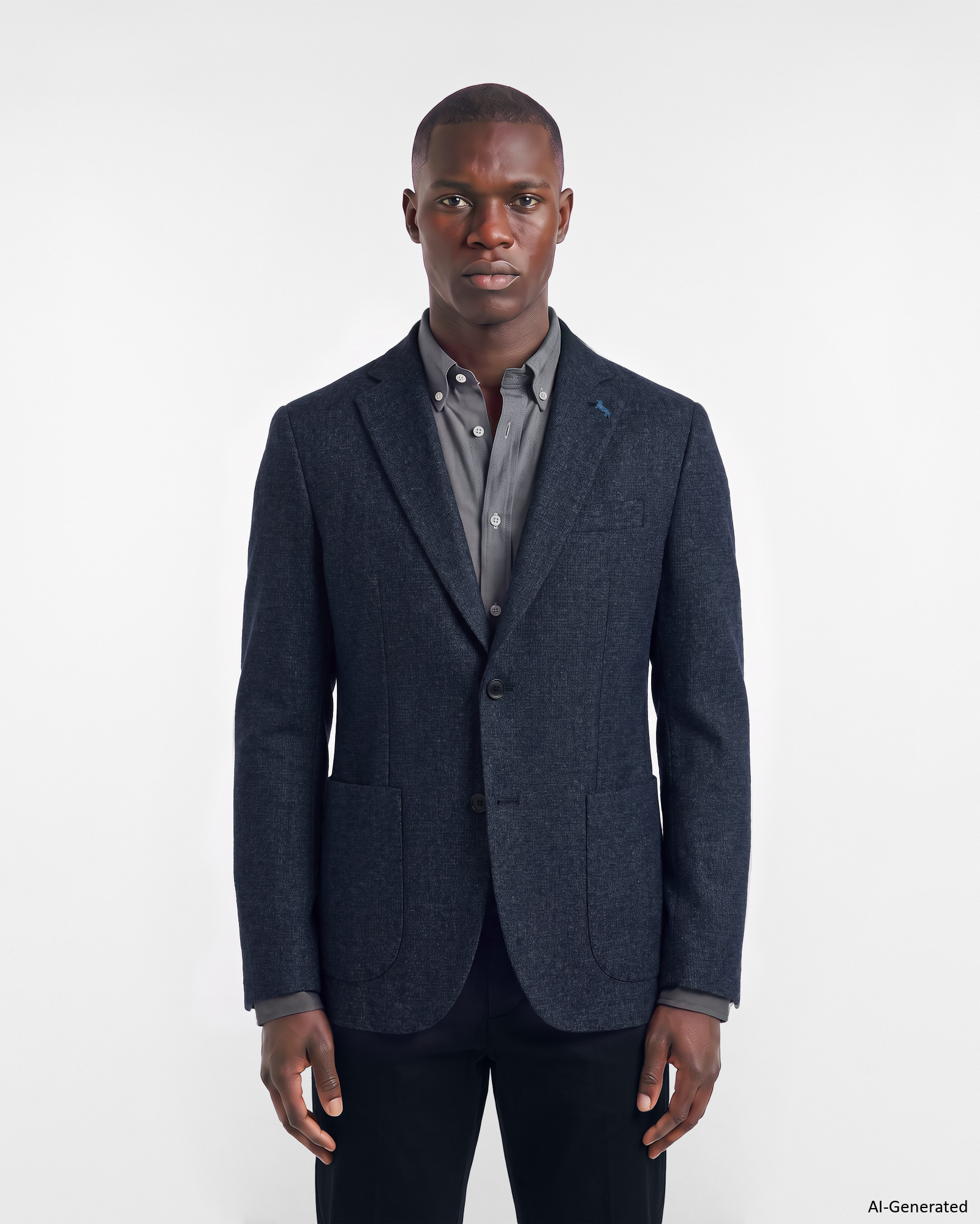 Men&rsquo;s tailored 2-button jacket in navy blue wool and cotton blend