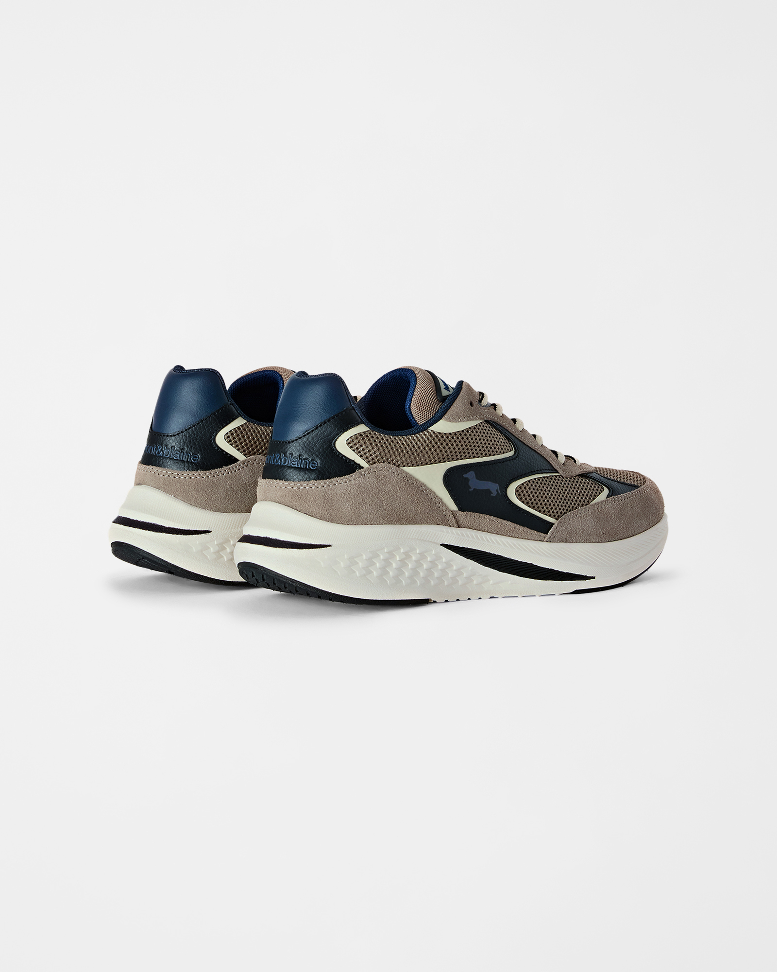 Men's suede and technical mesh sneakers, TAUPE, large