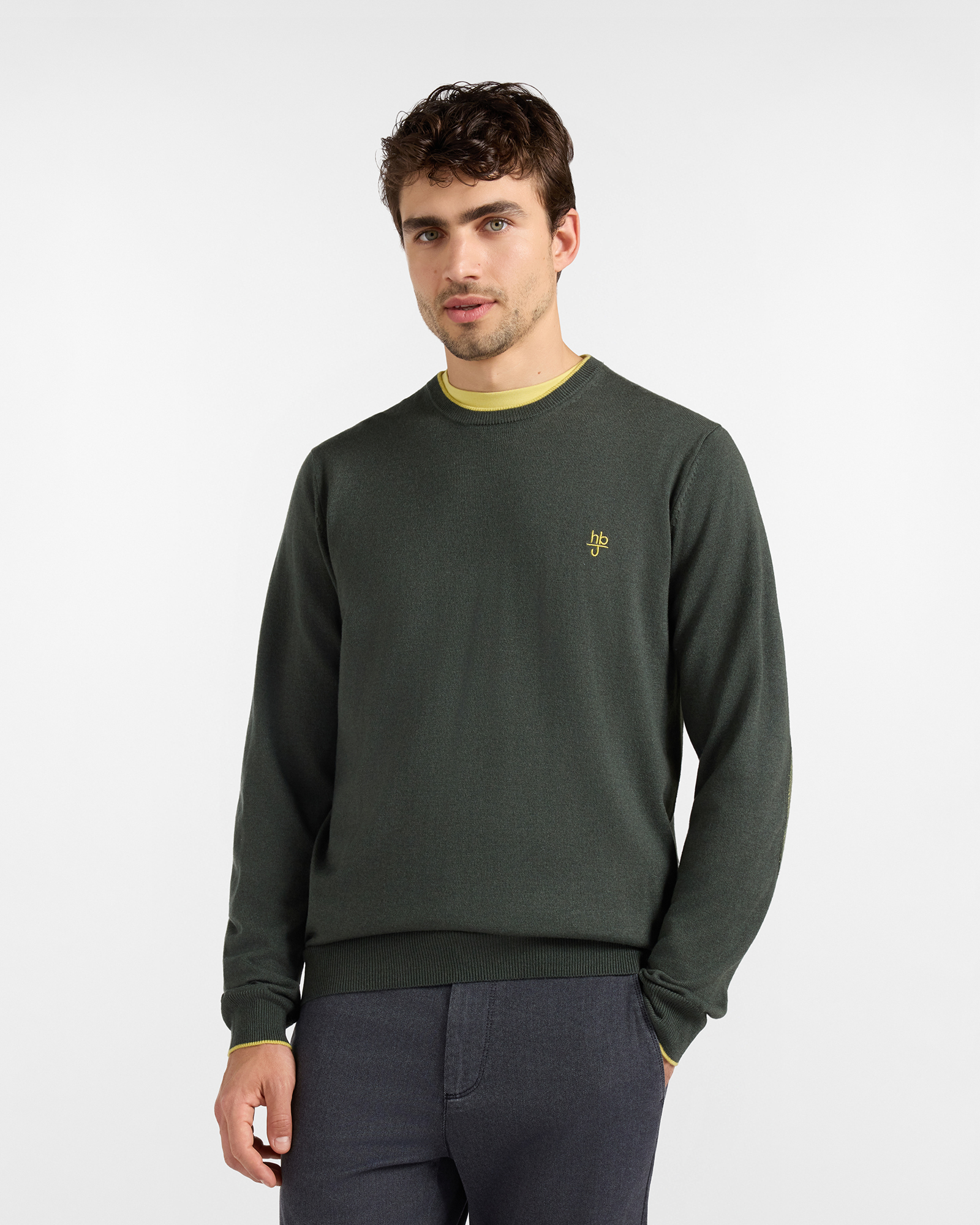 Maglia Girocollo HBJ Uomo in misto lana, VERDE, large