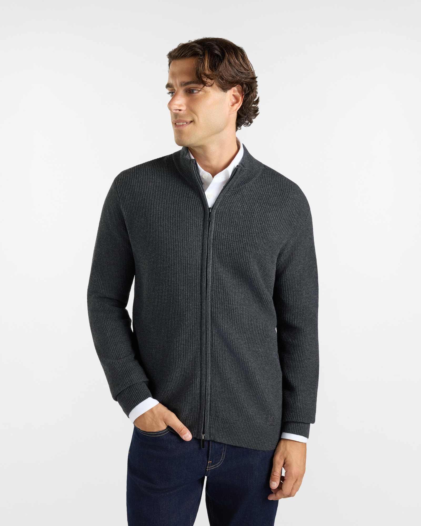 Maglia HBJ Uomo con Zip in Misto Lana Grigio Antracite