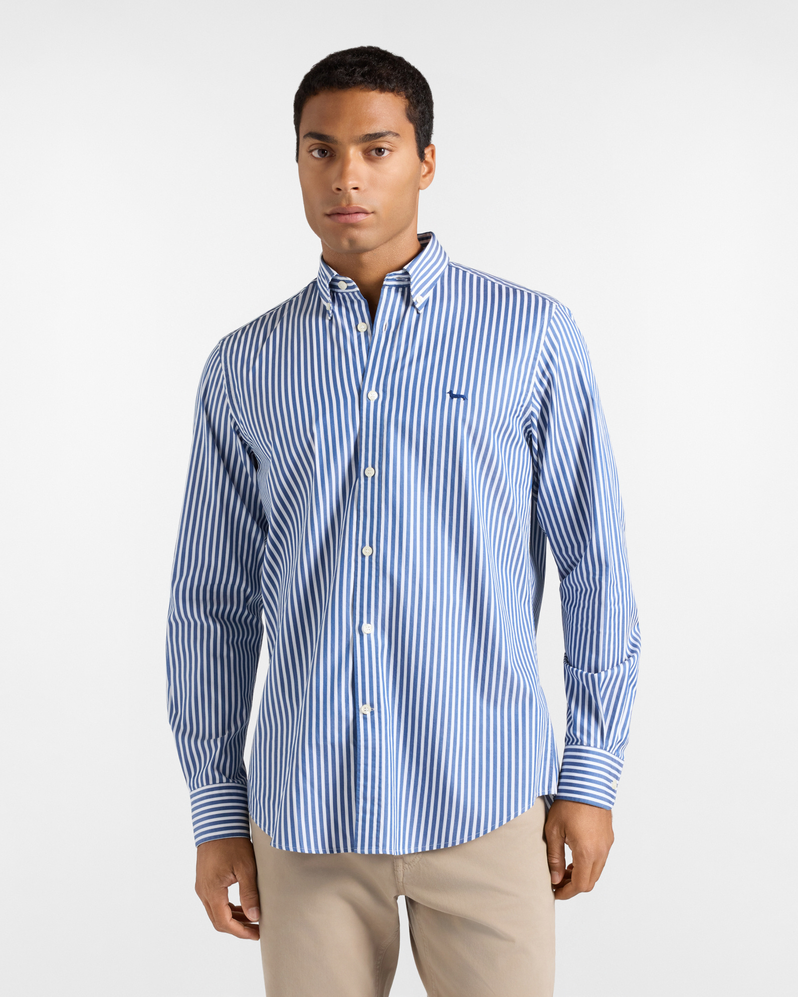Camicia Uomo in twill con riga raso Regular Fit blu