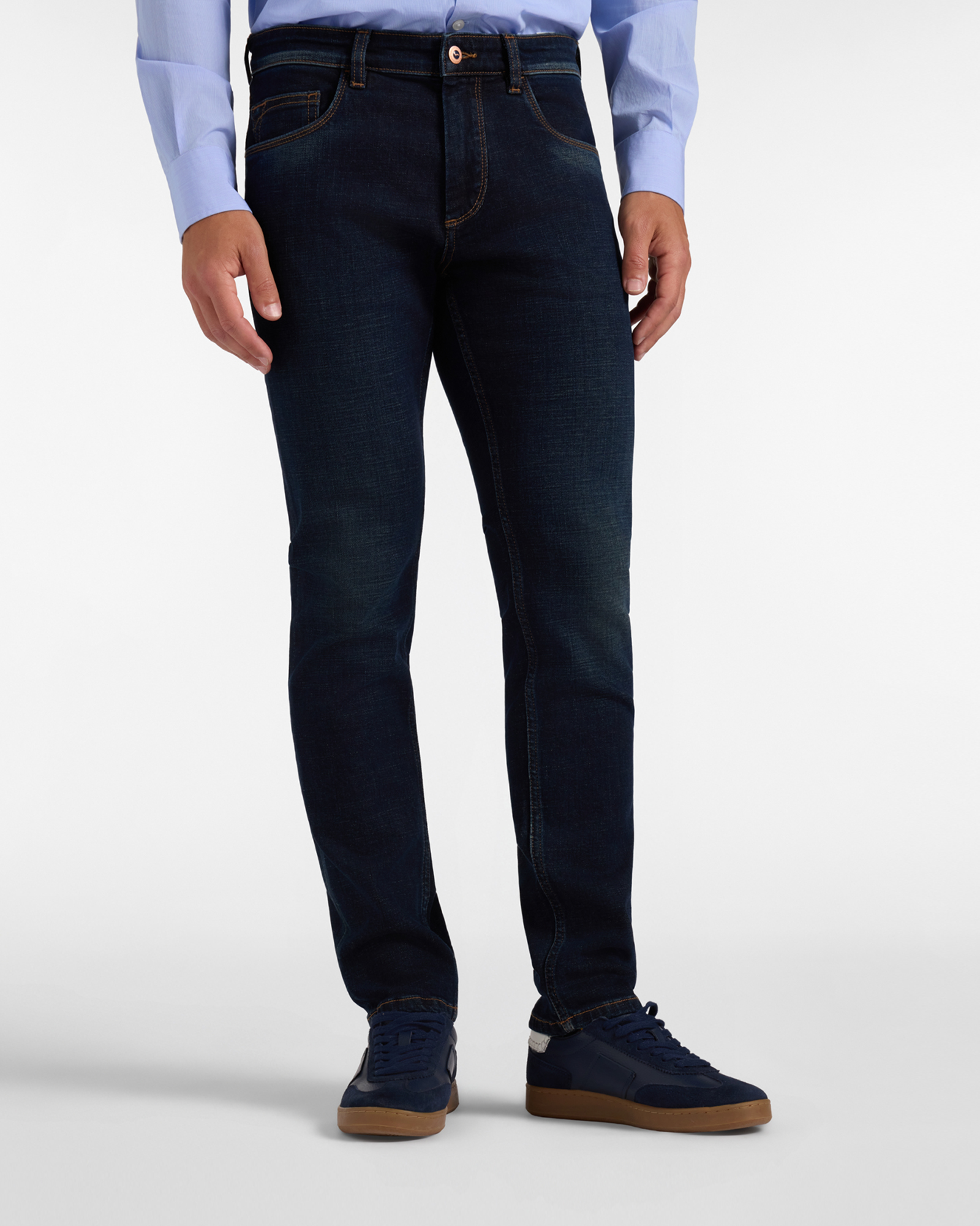 Men&rsquo;s slim-fit dark blue denim five-pocket jeans