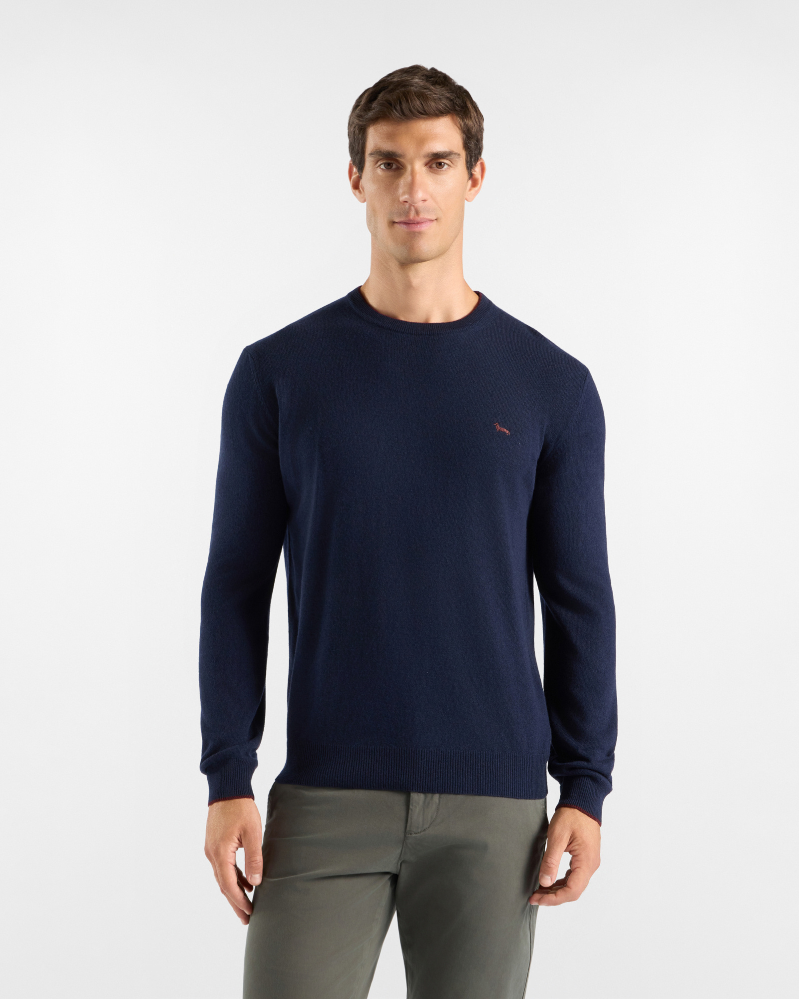 Maglia Uomo con girocollo con bordino contrasto in misto lana blu Regular Fit