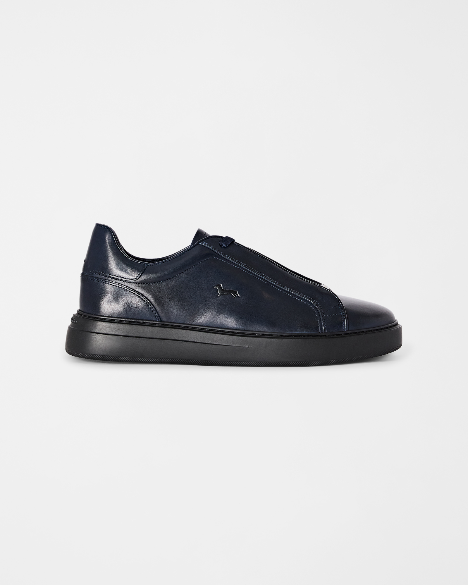 Sneaker Uomo in Pelle con Allacciatura Elastica blu navy