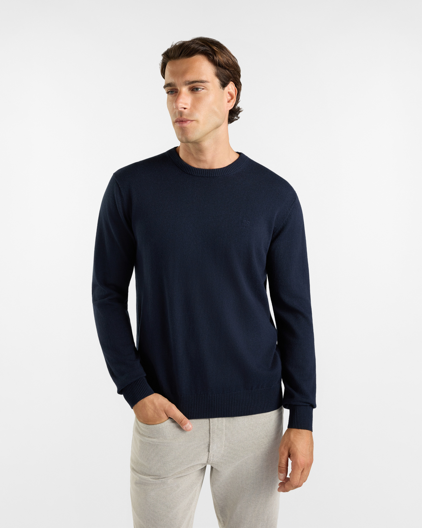HBJ Men&rsquo;s Dark Blue Wool and Cashmere Blend Crew-Neck Jumper