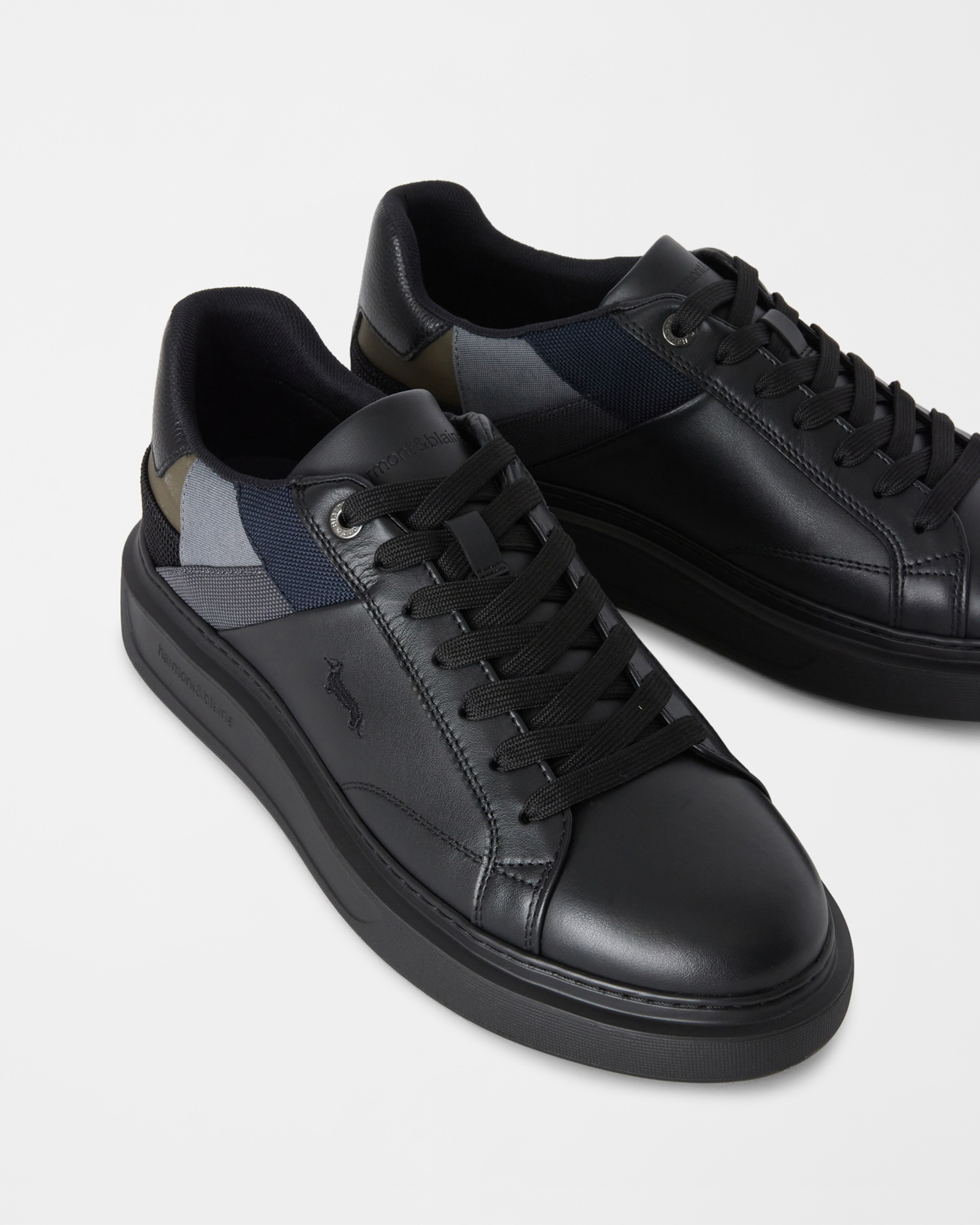 Men's leather sneakers with technical inserts, BLACK - MULTICOLOR, large