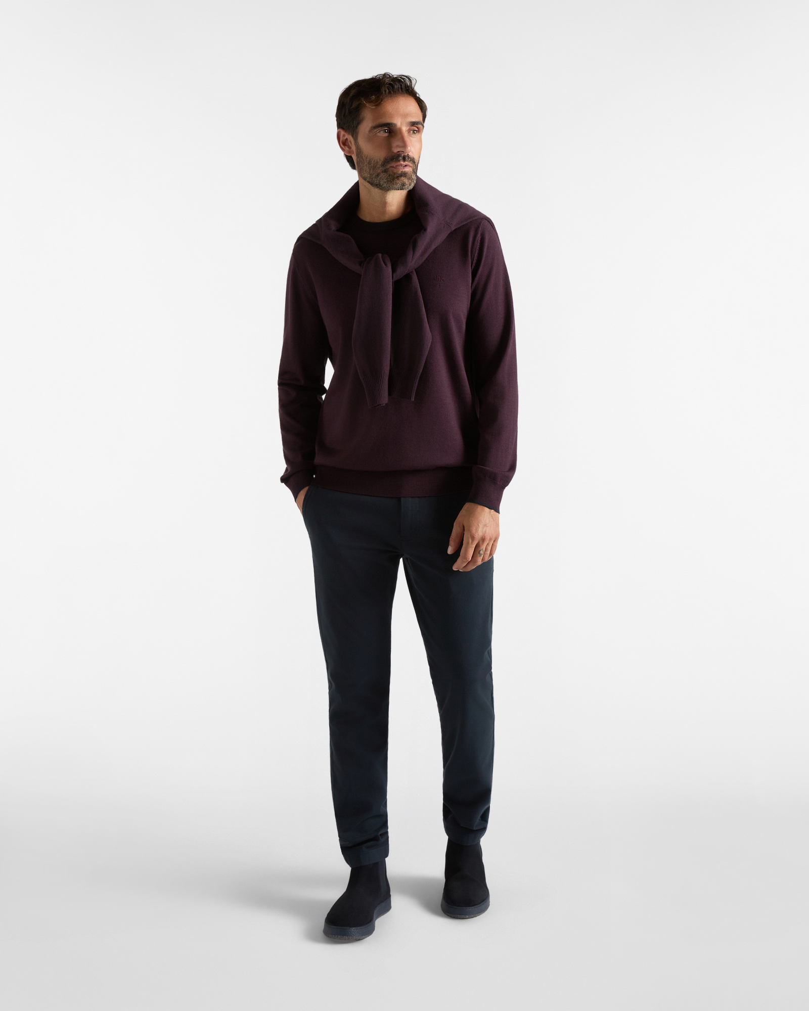 Maglia girocollo HBJ Uomo in pura lana, BORDEAUX, large