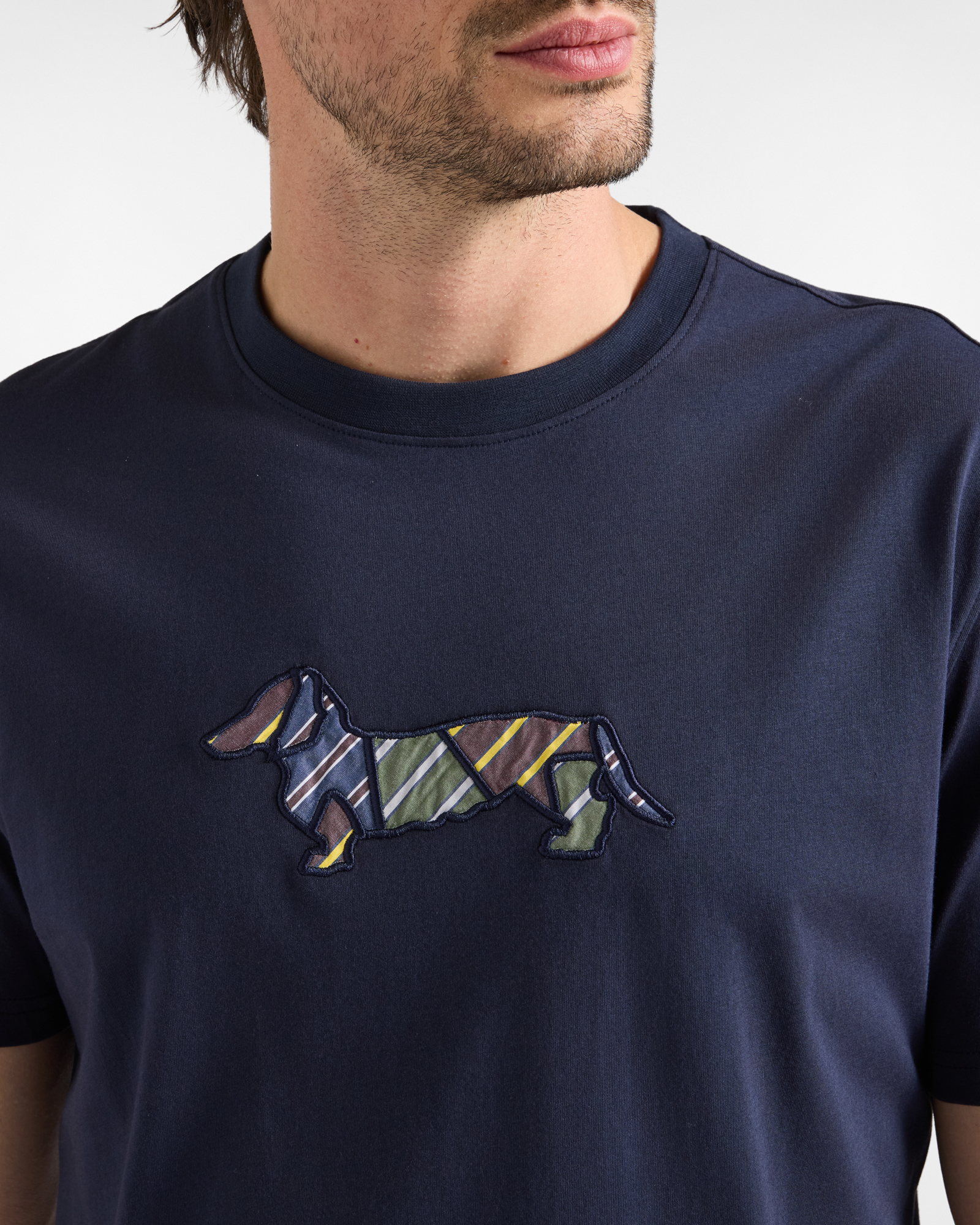 T-shirt Uomo in 100% puro cotone con ricamo Bassotto Regular Fit, BLU NAVY, large