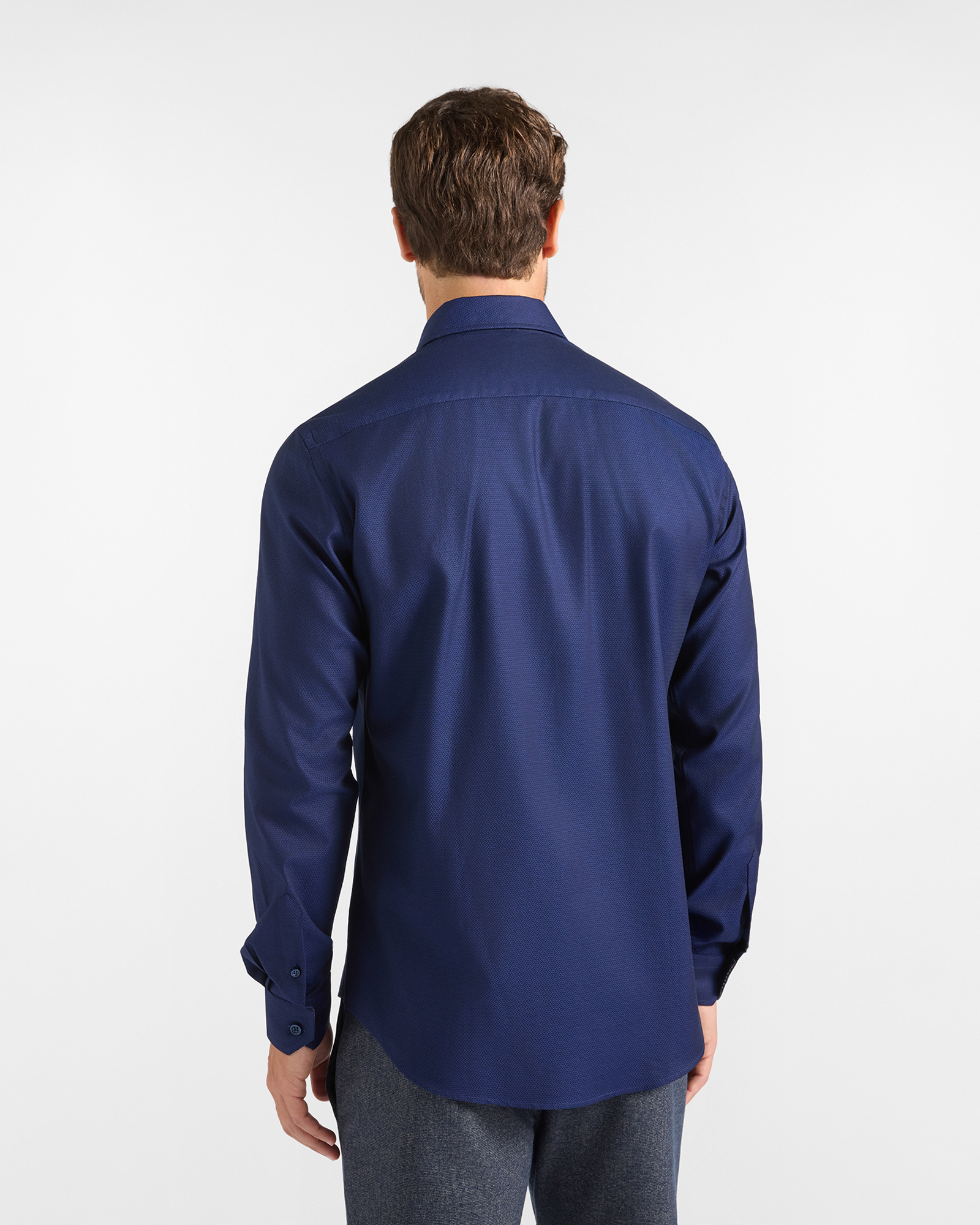 Camicia HBJ Uomo Narrow Fit in puro cotonecon collo French, BLU SCURO, large