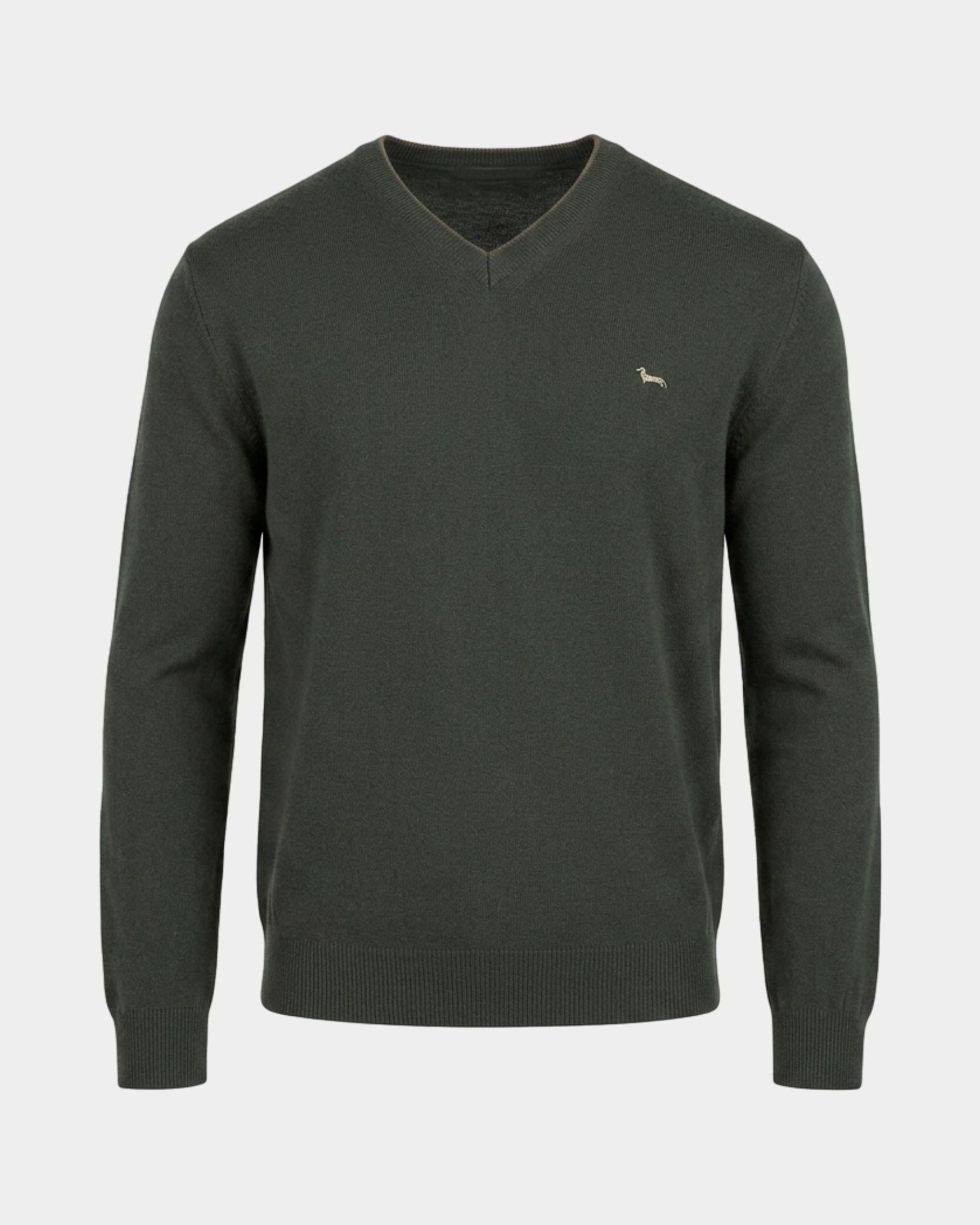 Men's regular fit V-neck sweater in a  wool and cashmere blend, SPORT GREEN, large