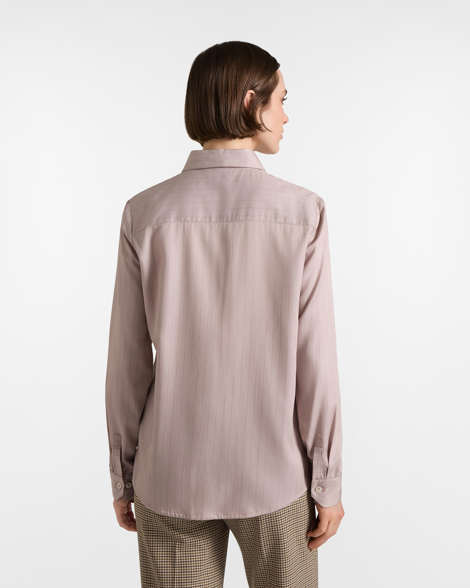 Camisa de mujer de tejido fluido con rayas en color arena, BEIGE, large