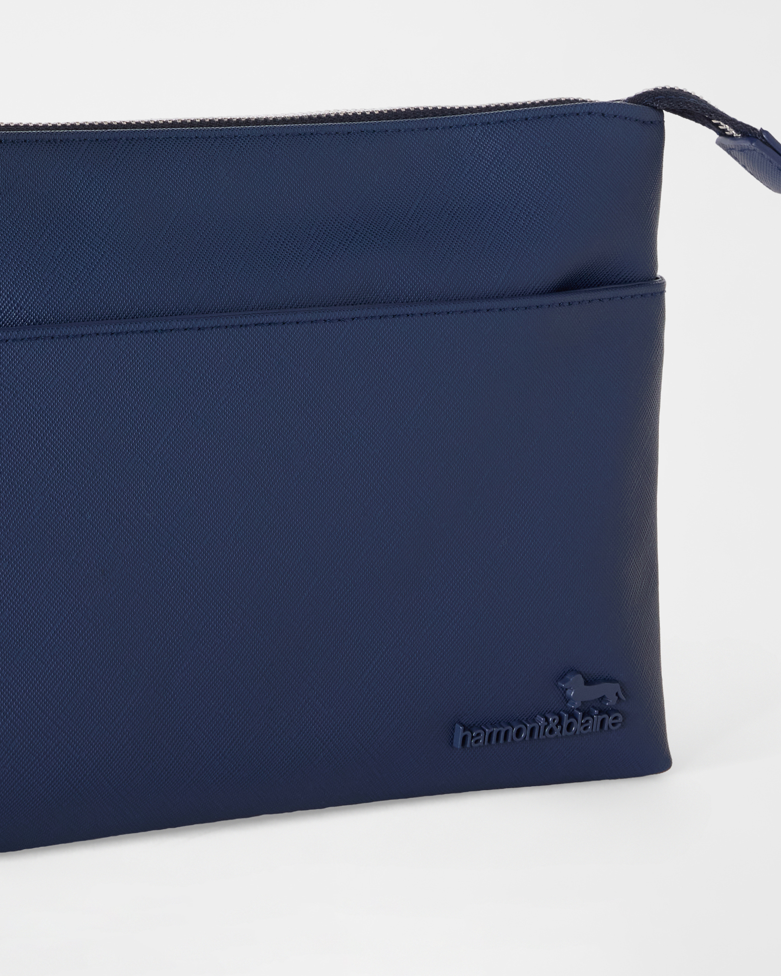 Men's clutch with handle featuring Saffiano finish, NAVY BLUE, large