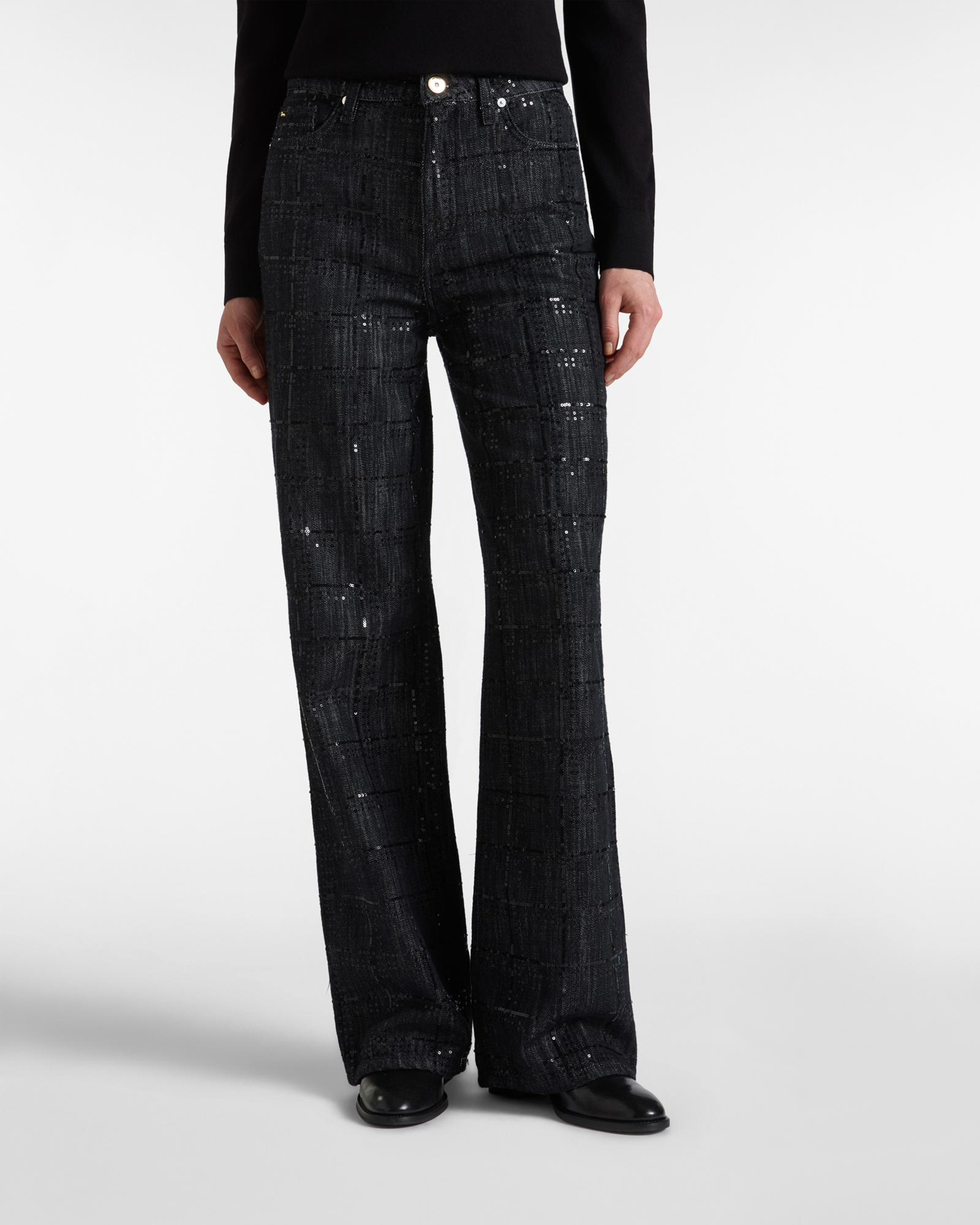 Denim 5 Tasche Donna con paillettes nero