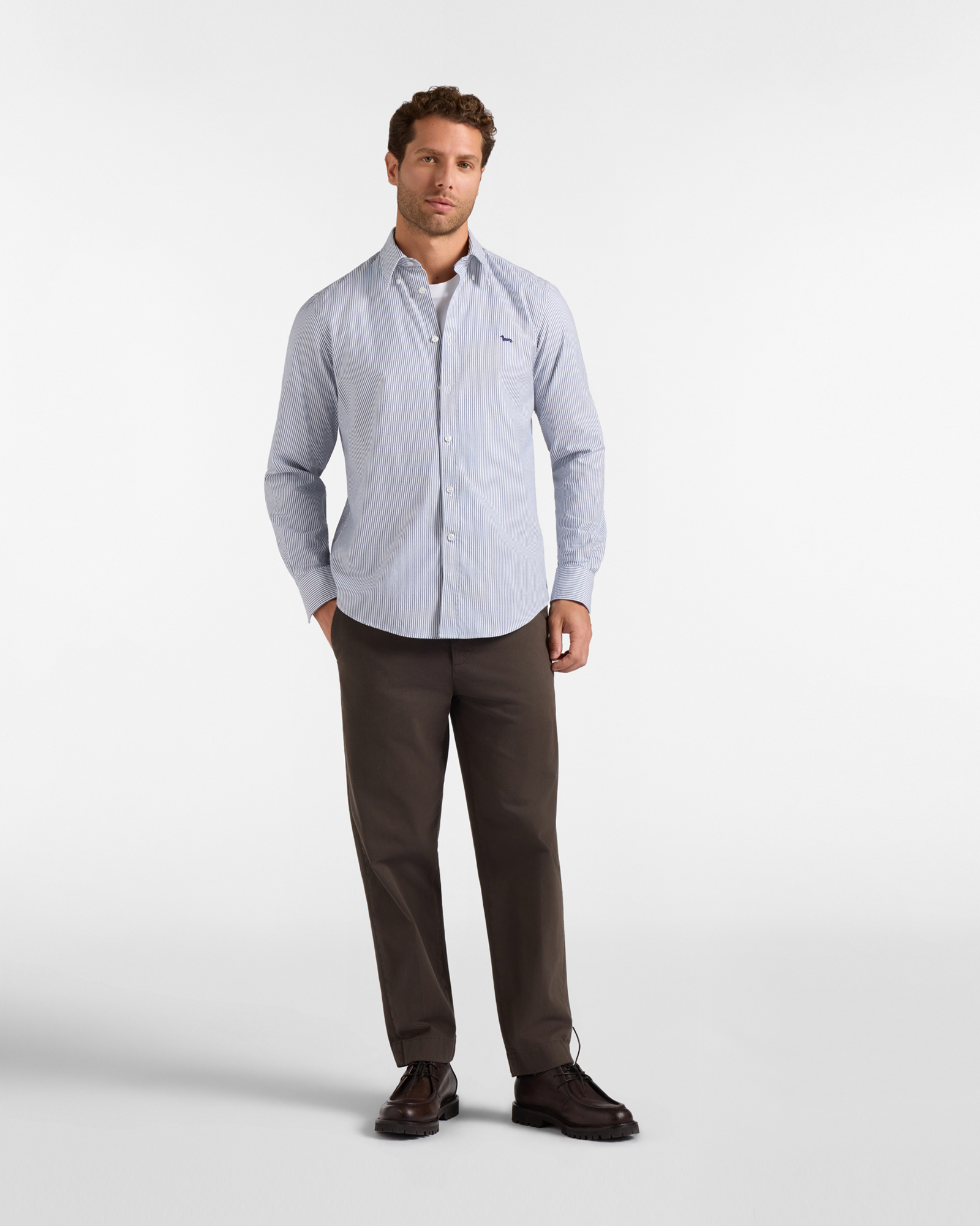 Men's regular-fit yarn-dyed Oxford shirt with stripe, NAVY BLUE, large