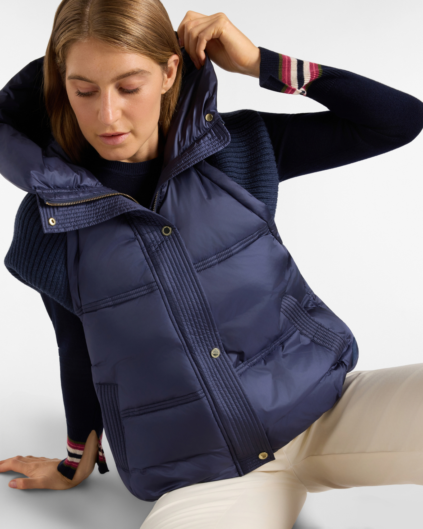 Chaleco para mujer con capucha en nylon azul Oversize, AZUL, large