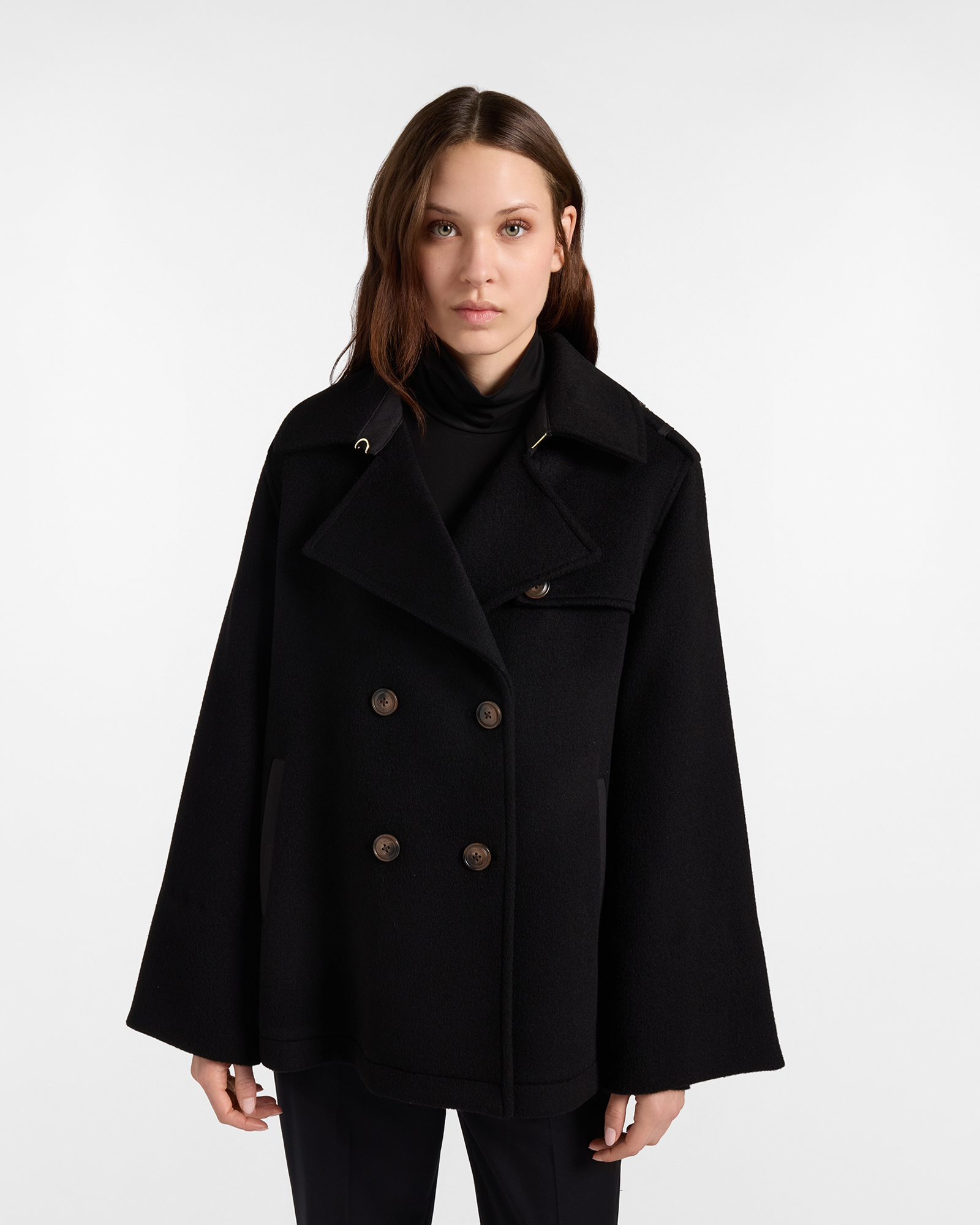 Capospalla Donna peacoat doppiopetto in lana nero