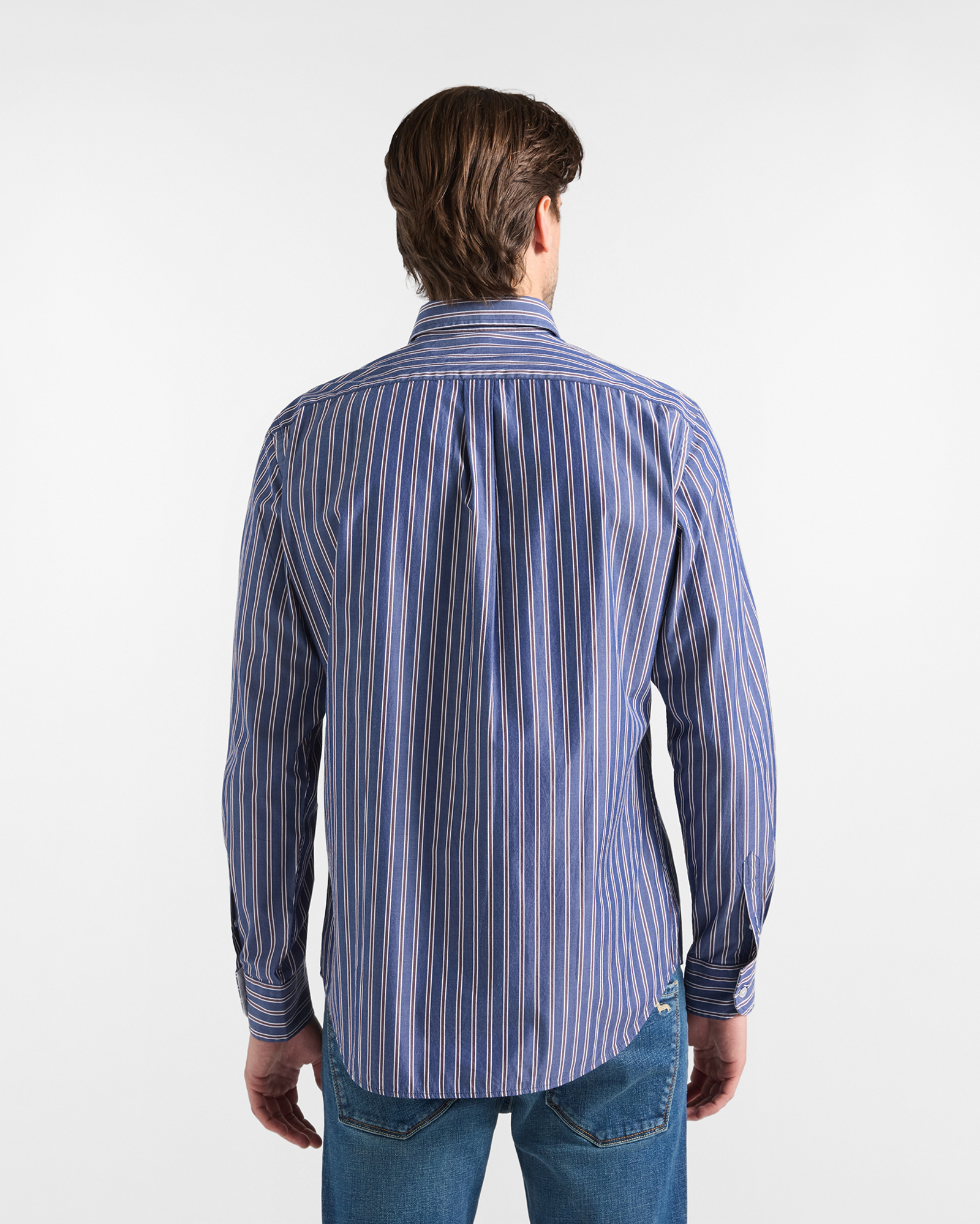 Men's regular-fit cotton shirt with regimental stripes, NAVY BLUE, large