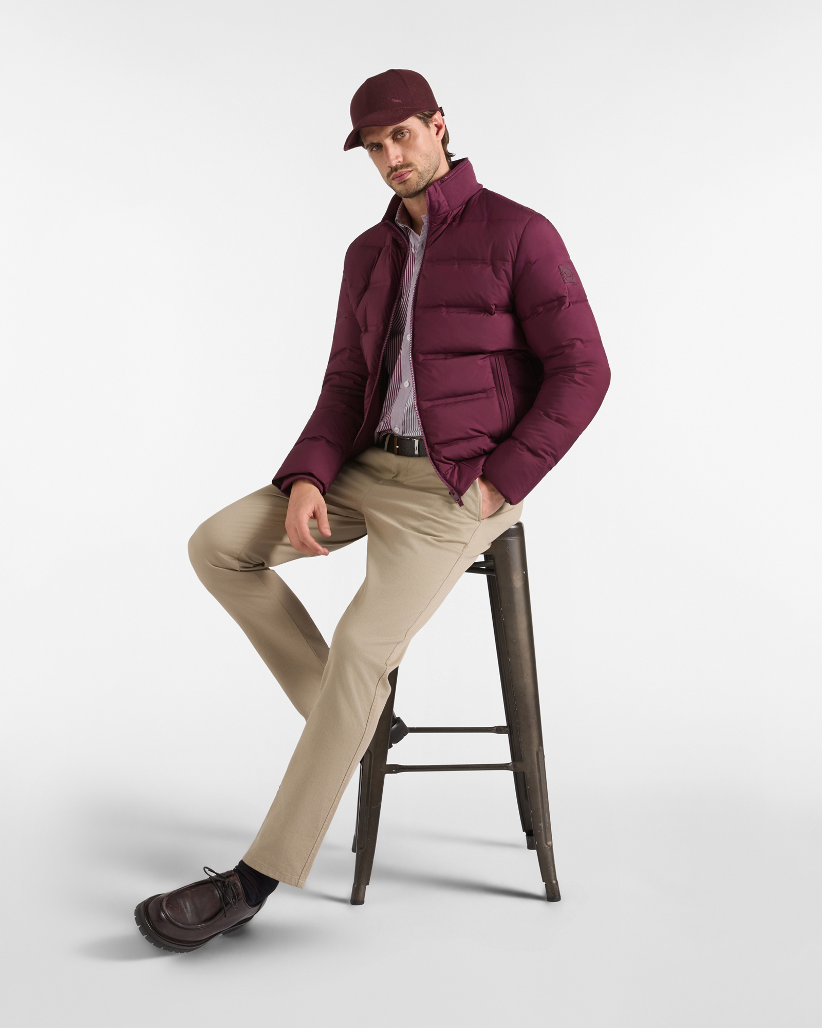 Men&rsquo;s bomber jacket with ribbed collar technical fabric, DARK PURPLE, large