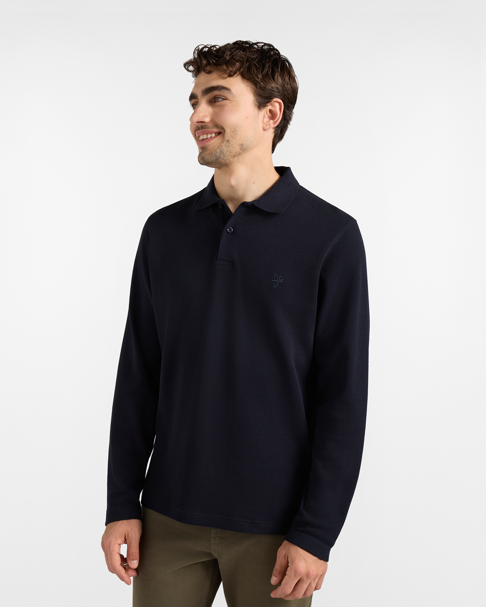 Polo HBJ Uomo in Jersey Jacquard di Puro Cotone blu scuro