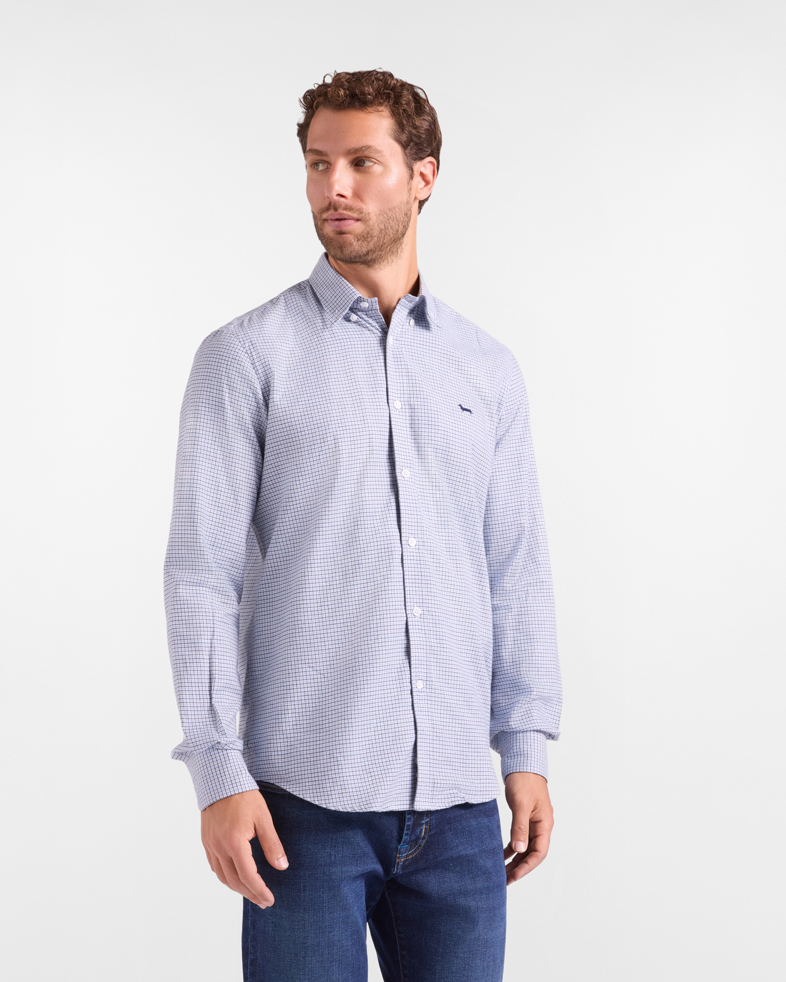 Camicia Uomo in flanella misto cashmere check blu navy