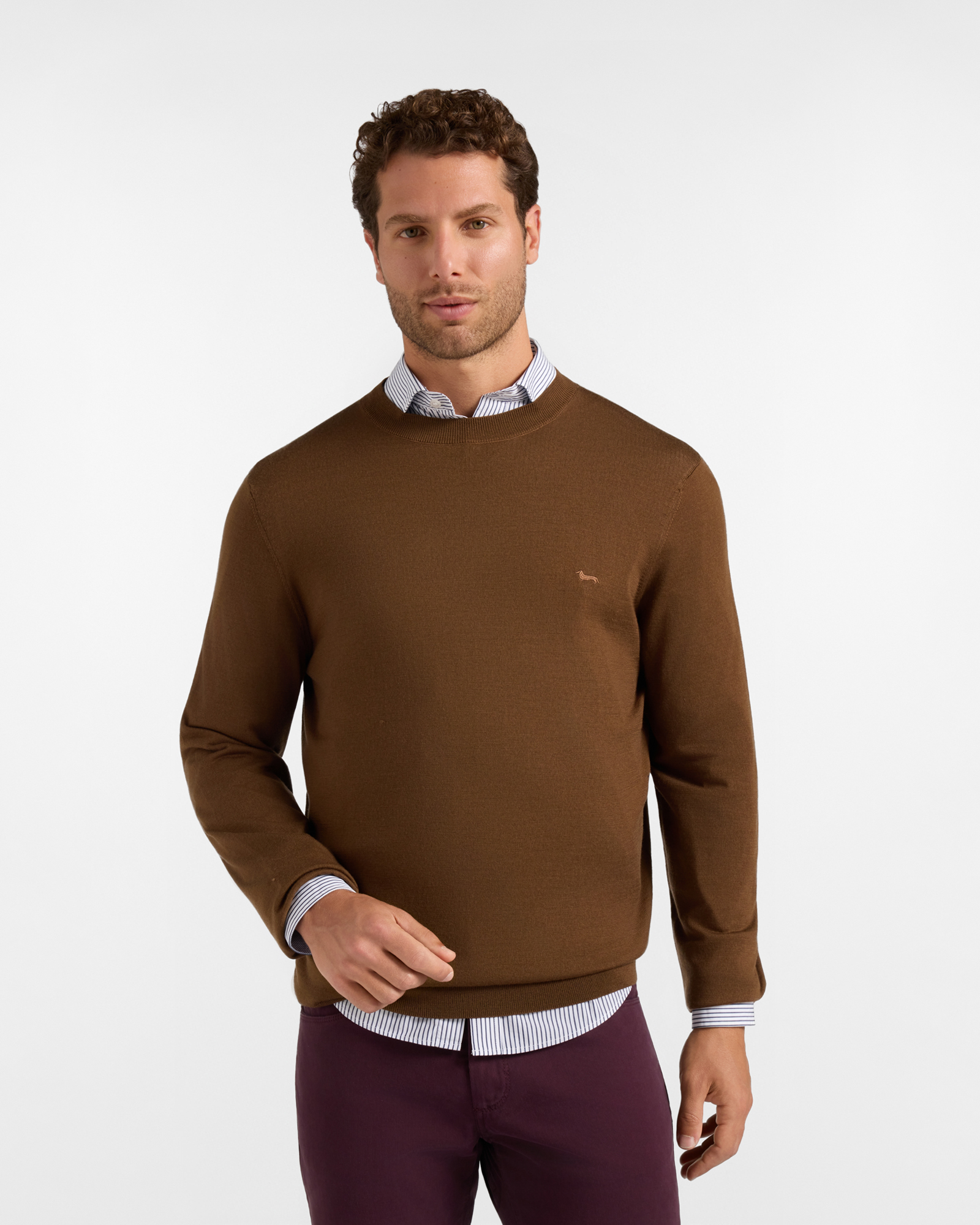 Men's sweater in brown 100% pure wool with regular fit