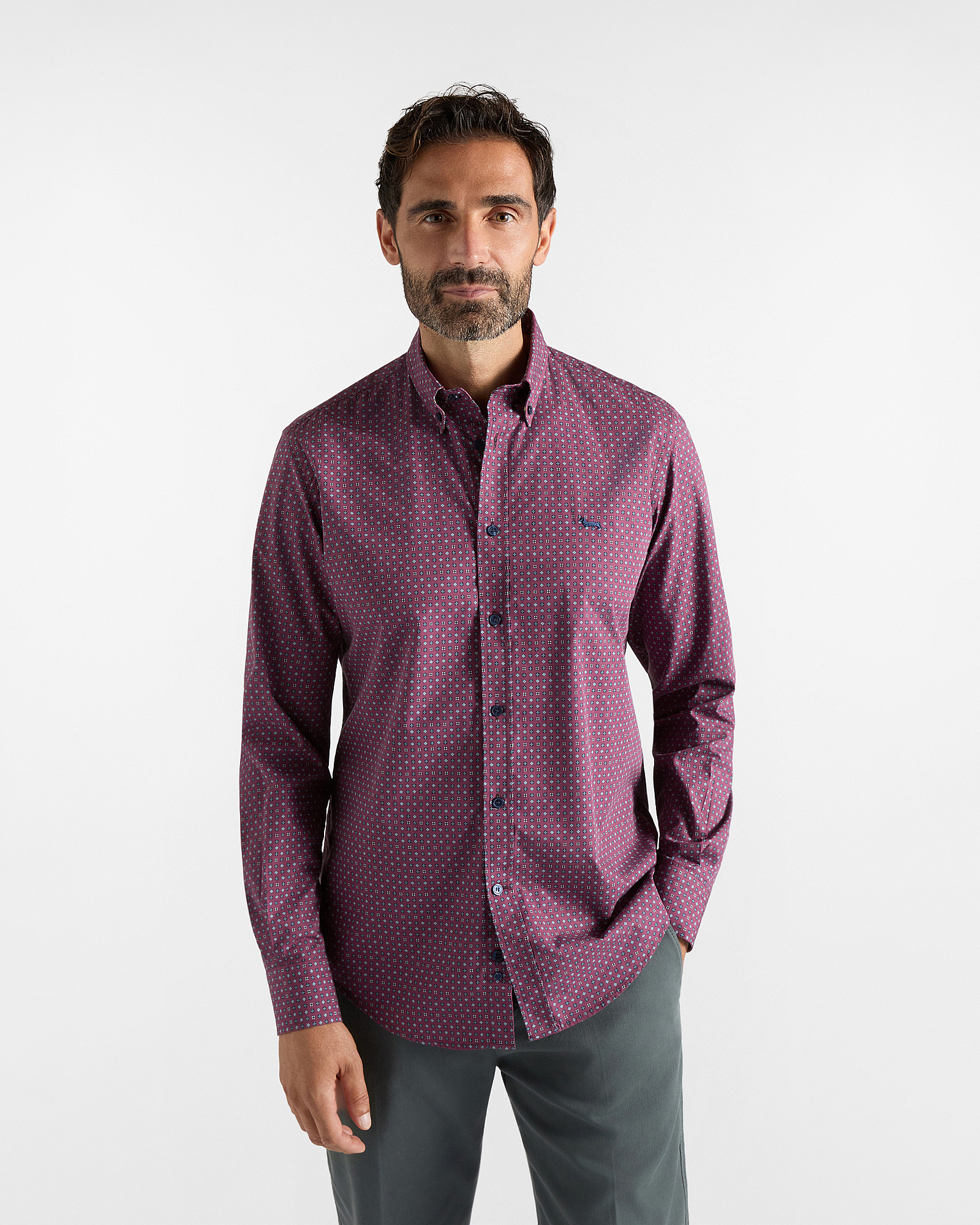 Camicia Uomo con microstampa cravatteria Regular Fit fucsia