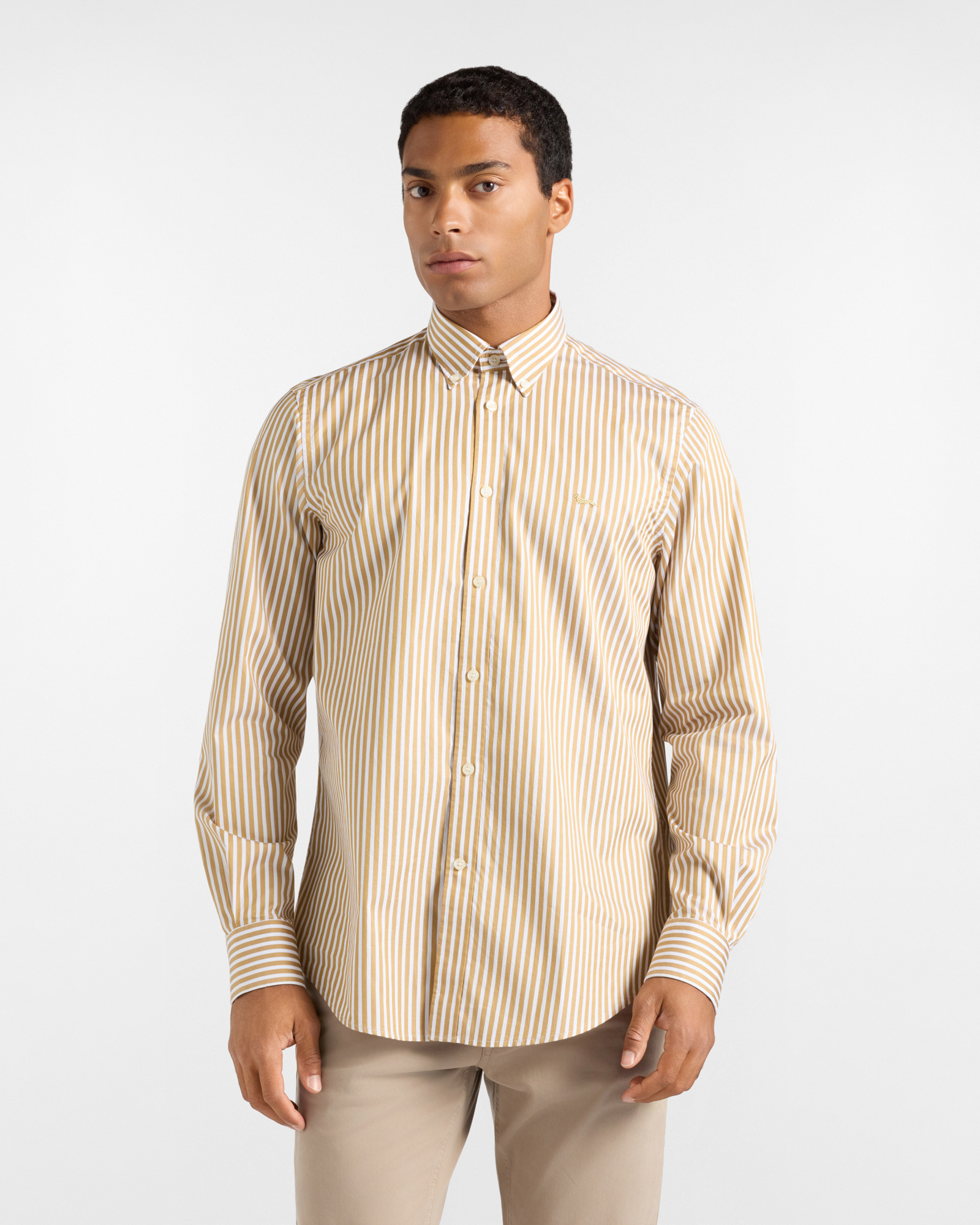 Camicia Uomo in twill con riga raso Regular Fit marrone