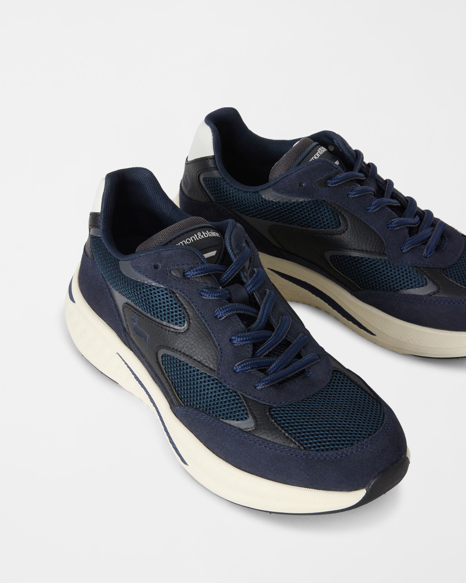 Zapatillas de hombre en ante y malla t&eacute;cnica, AZUL, large