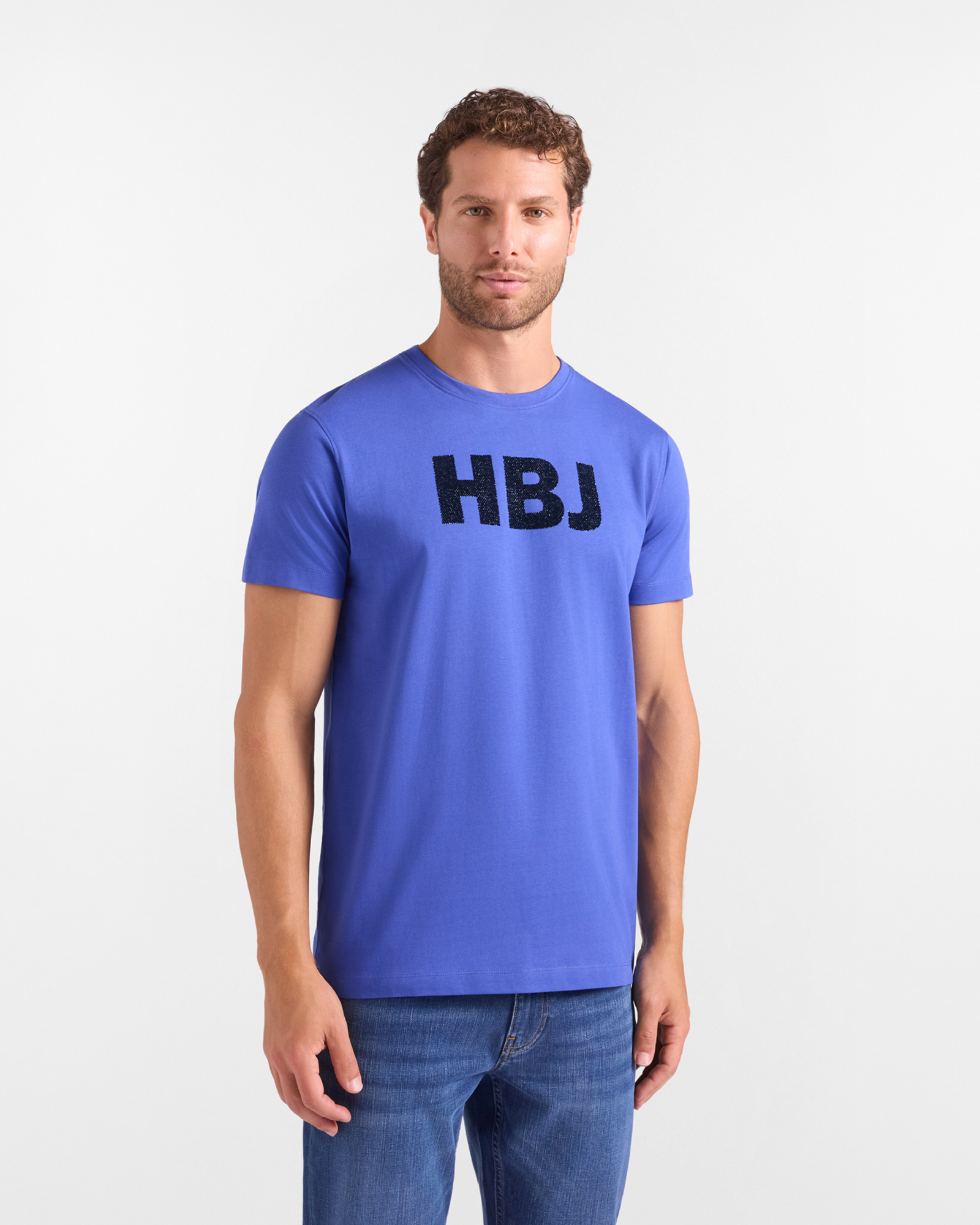 T-shirt HBJ Uomo con Stampa HBJ in Puro Cotone Blu Elettrico