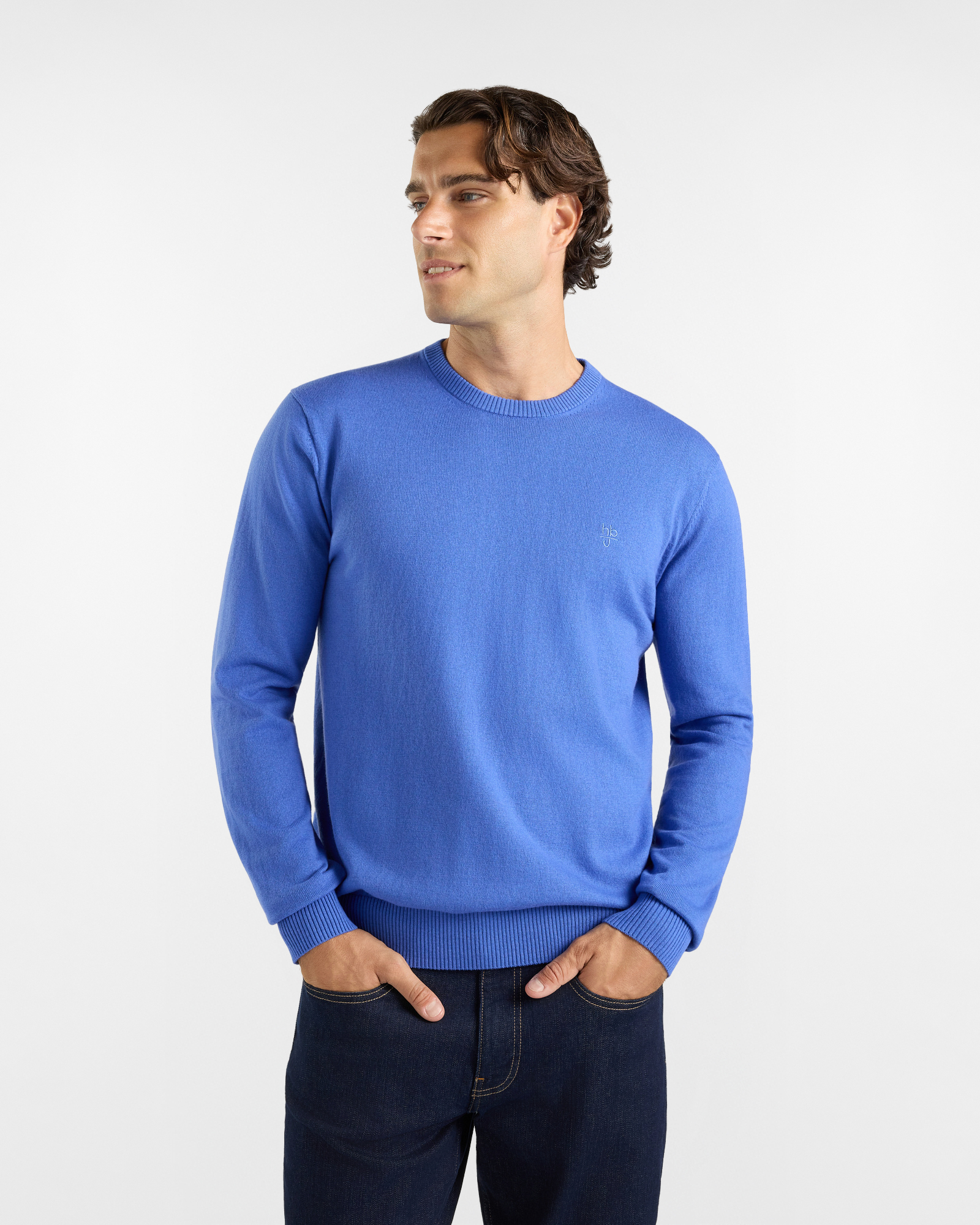 Maglia girocollo HBJ Uomo basico in misto lana e cashmere lilla ortensia