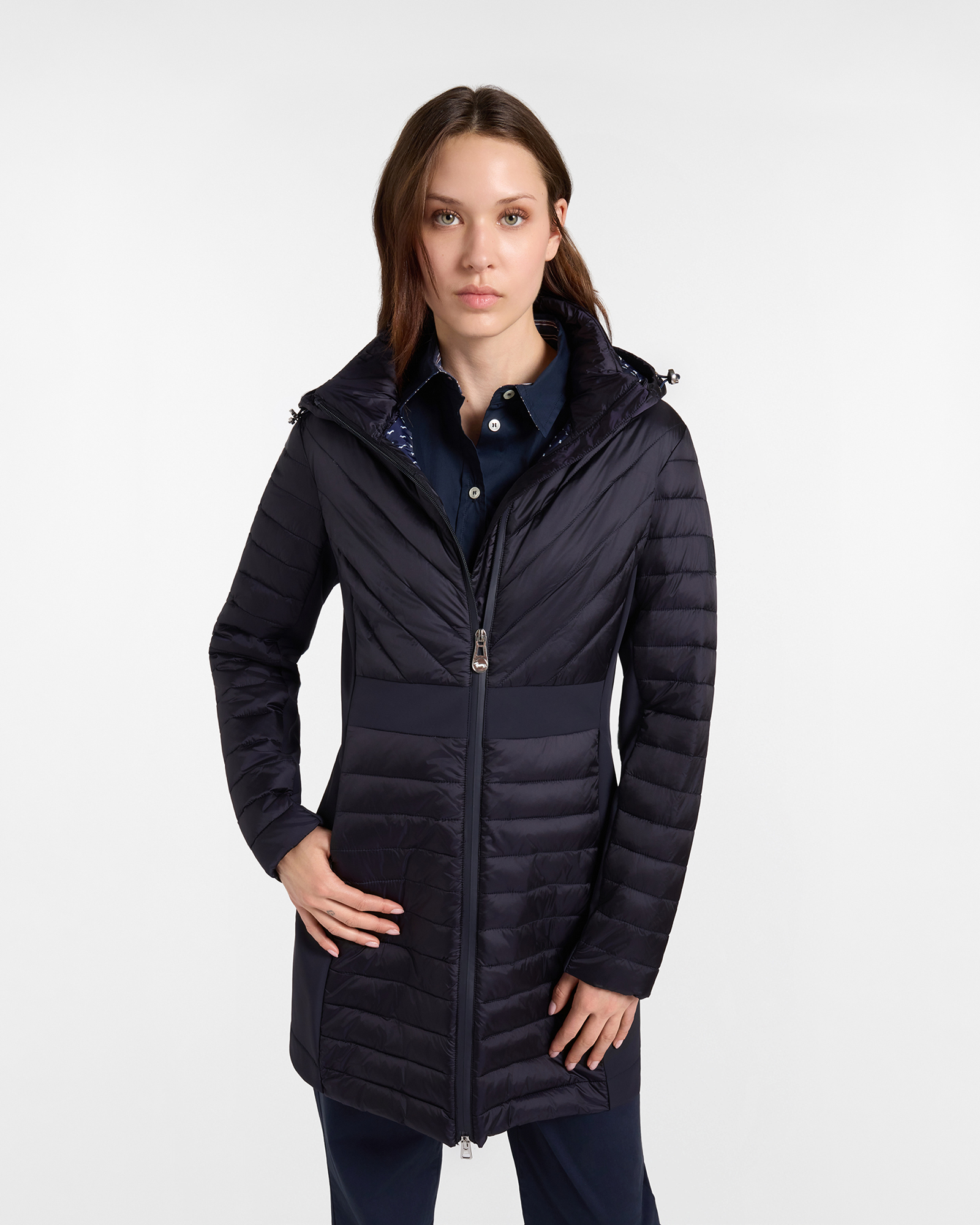 Giubbino da donna trapuntato lungo blu Slim Fit