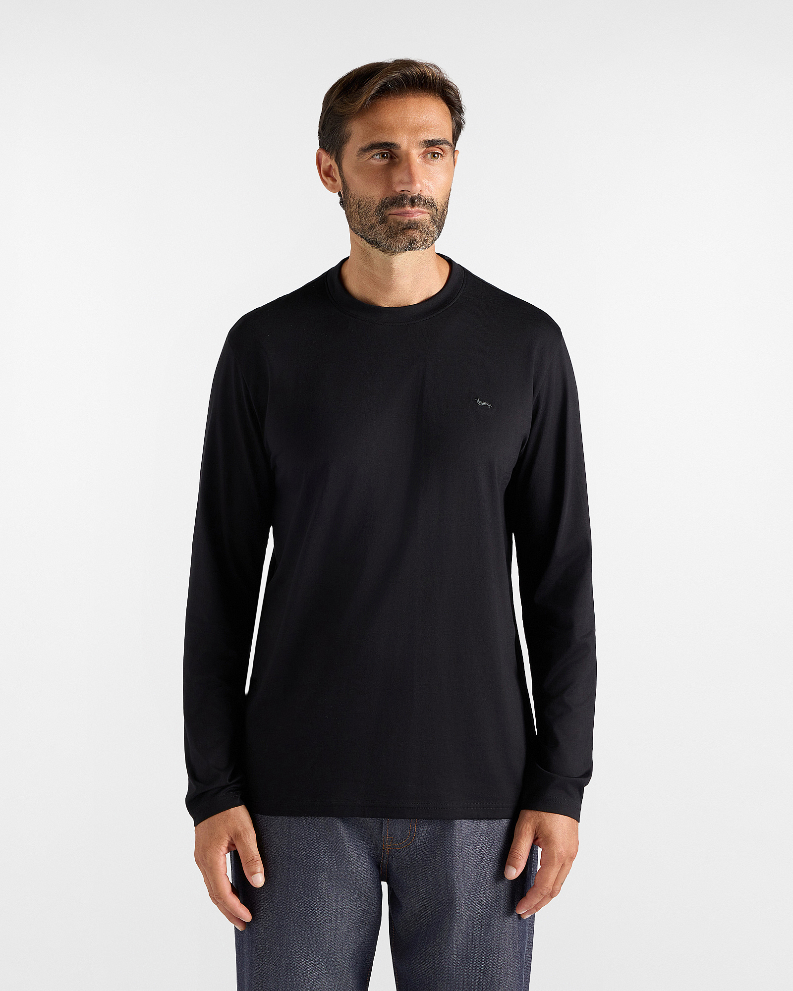 Men&rsquo;s Pure Cotton Jersey T-shirt with Contrast Stripe &ndash; Black