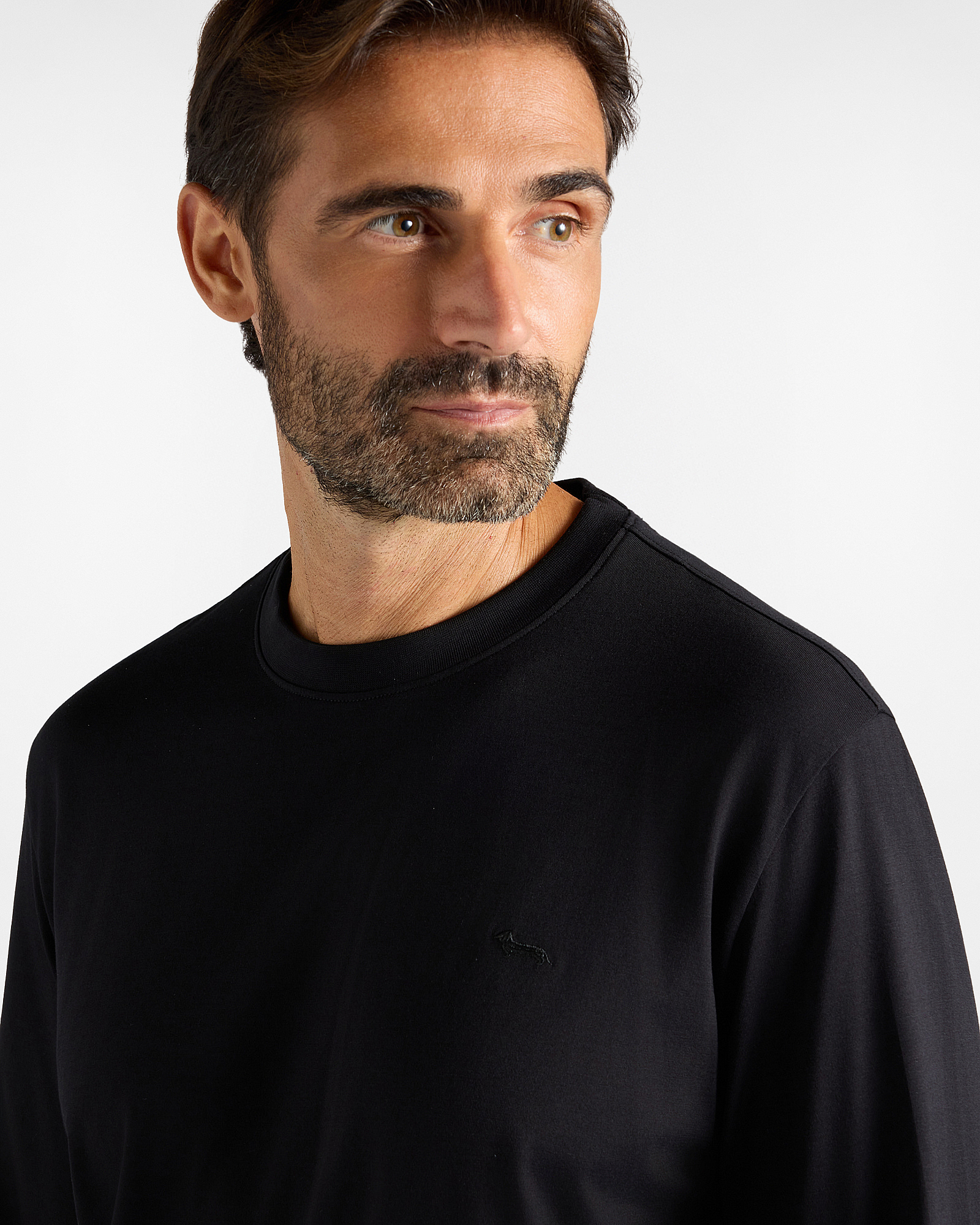 Men&rsquo;s long-sleeved T-shirt in pure cotton jersey with contrasting dachshund, BLACK, large