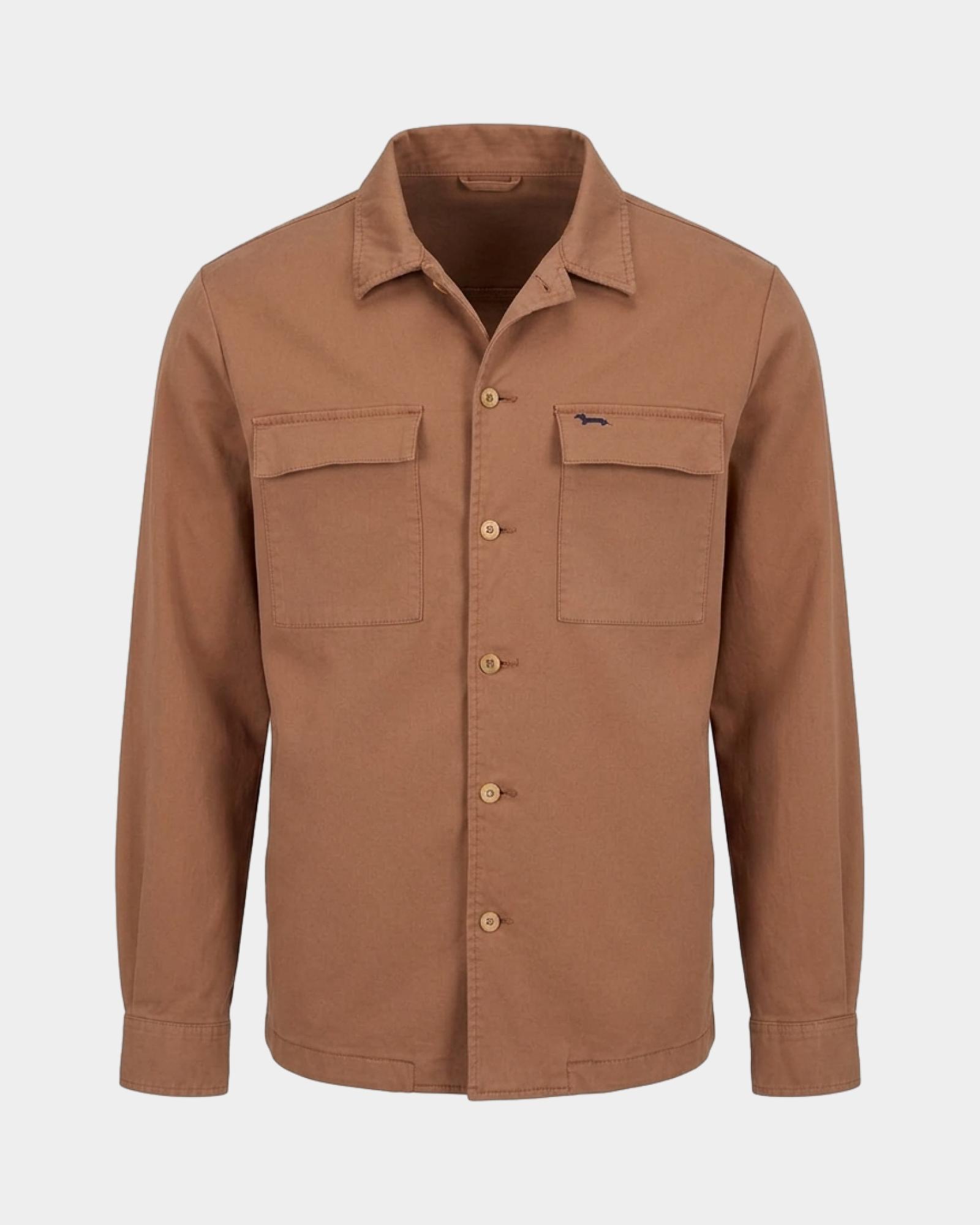 Men's oversize garment-dyed overshirt with satin pockets, LIGHT BROWN, large