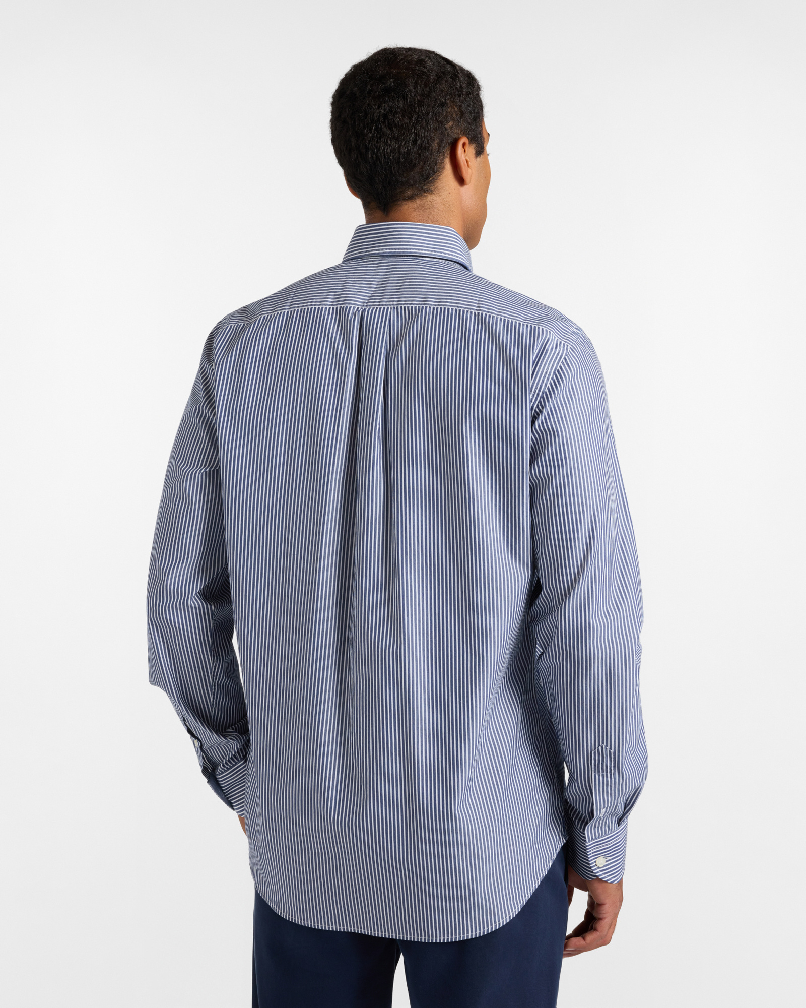 Men's regular-fit dark blue colorful yarn-dyed background with stripe shirt, BLUETTE, large