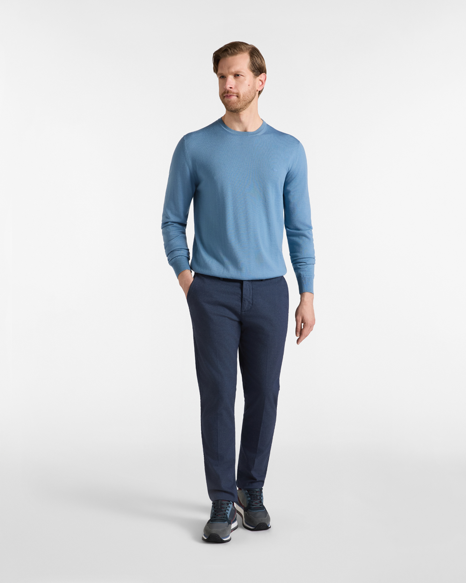 Maglia Uomo in 100% pura lana Regular Fit Made in Italy, AZZURRO, large