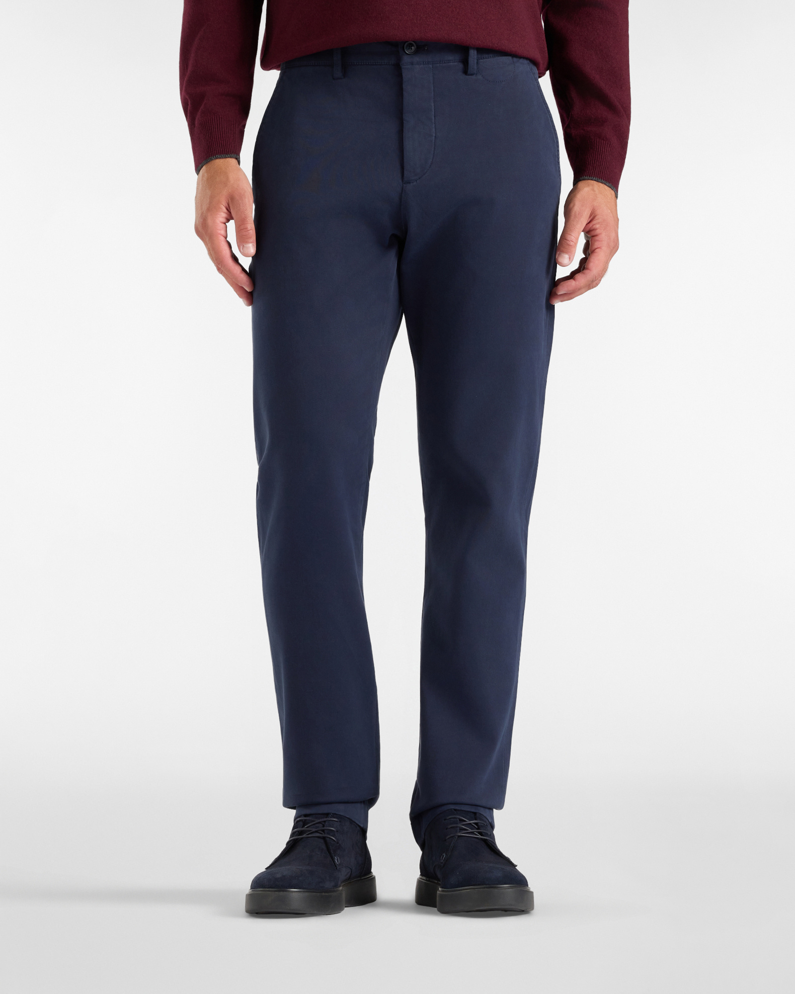 Men&rsquo;s narrow-fit dark blue stretch cotton chino pants