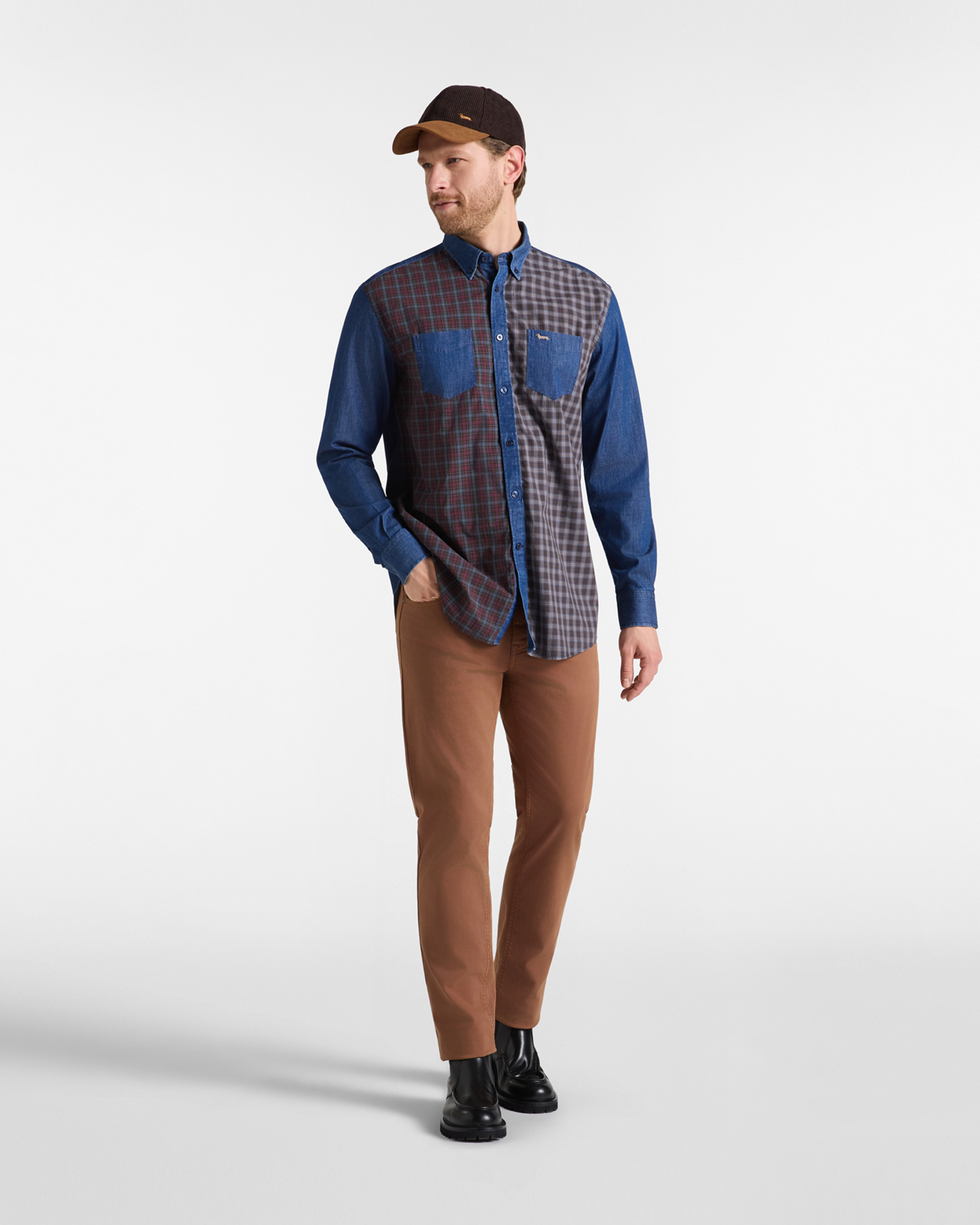 Camicia Uomo in denim con davanti a quadri Classic Fit, BLU DENIM, large