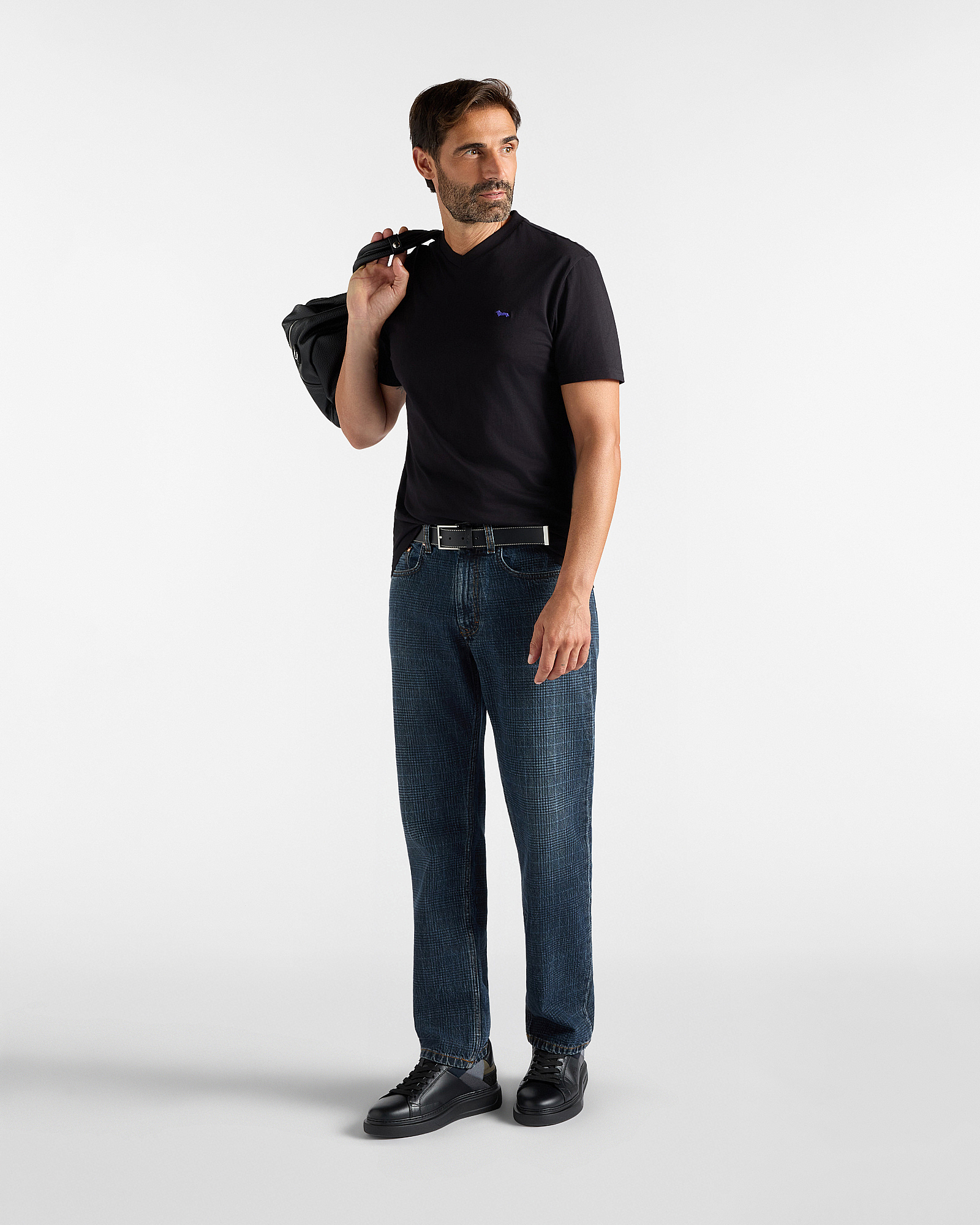 T-shirt Uomo con scollo a V in 100% puro cotone Regular Fit, NERO, large
