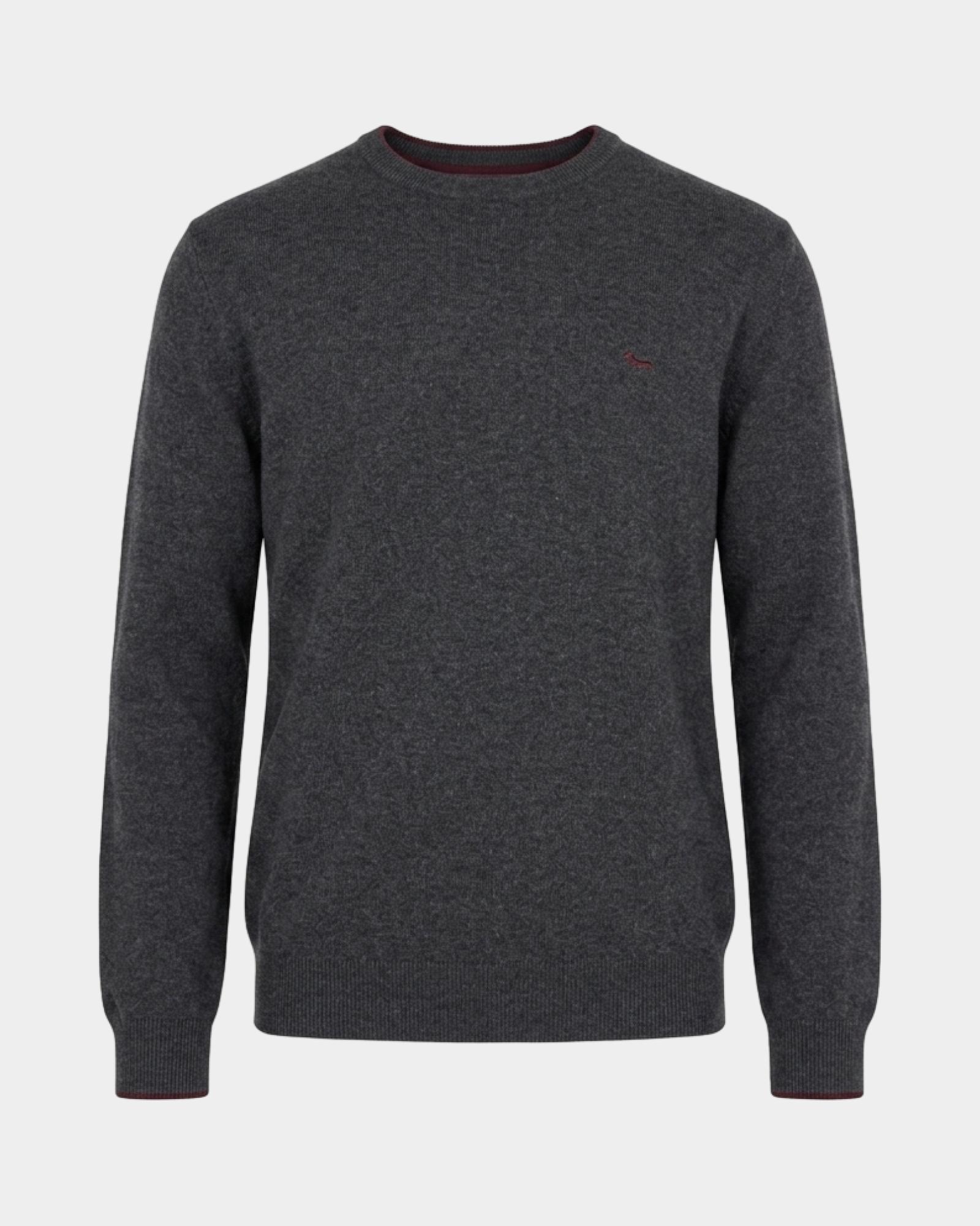 Maglia Uomo girocollo con riga contrasto in misto lana e cashmere grigio Regular Fit, GRIGIO, large