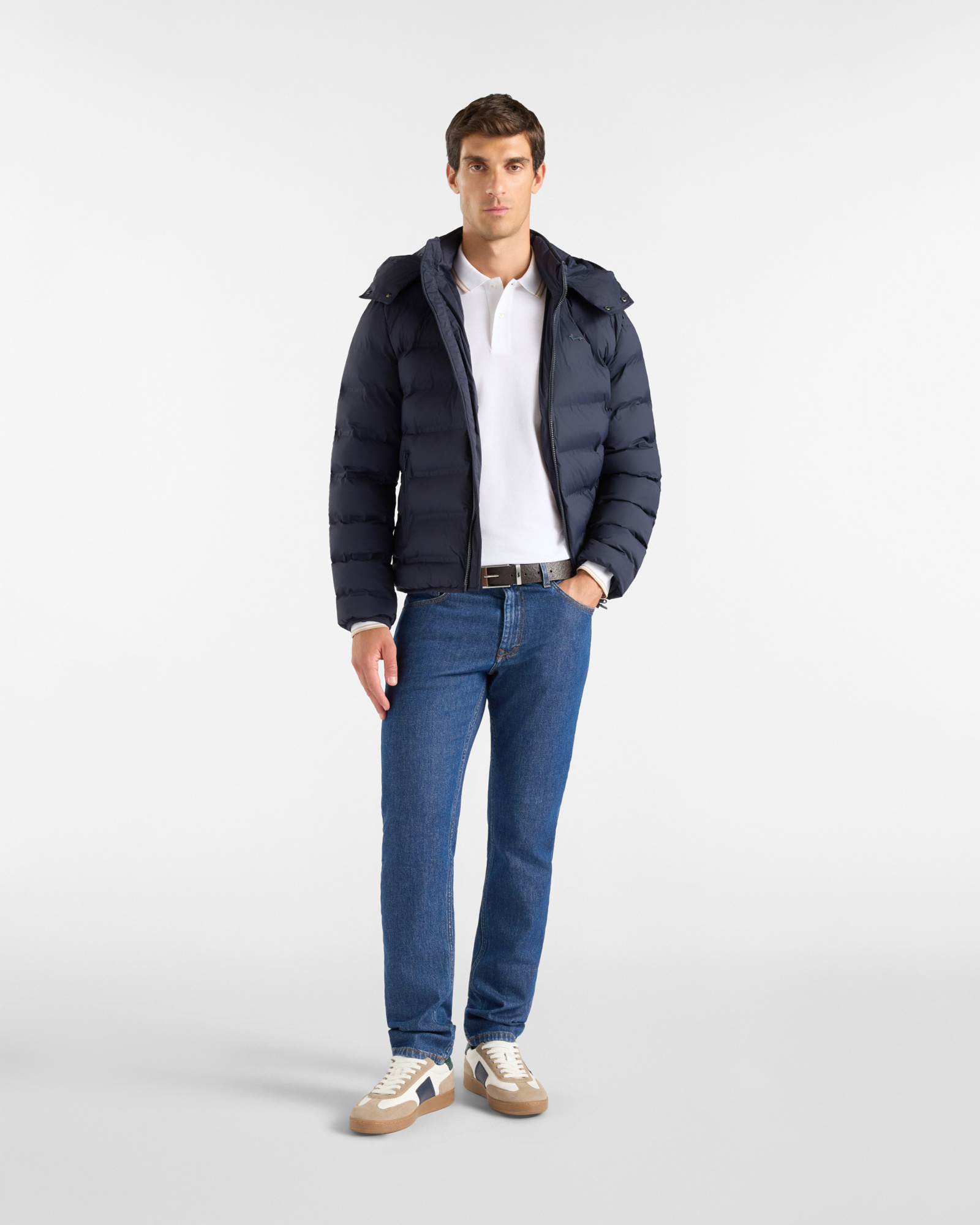 Polo da uomo manica lunga in piquet di 100% puro cotone, BIANCO, large